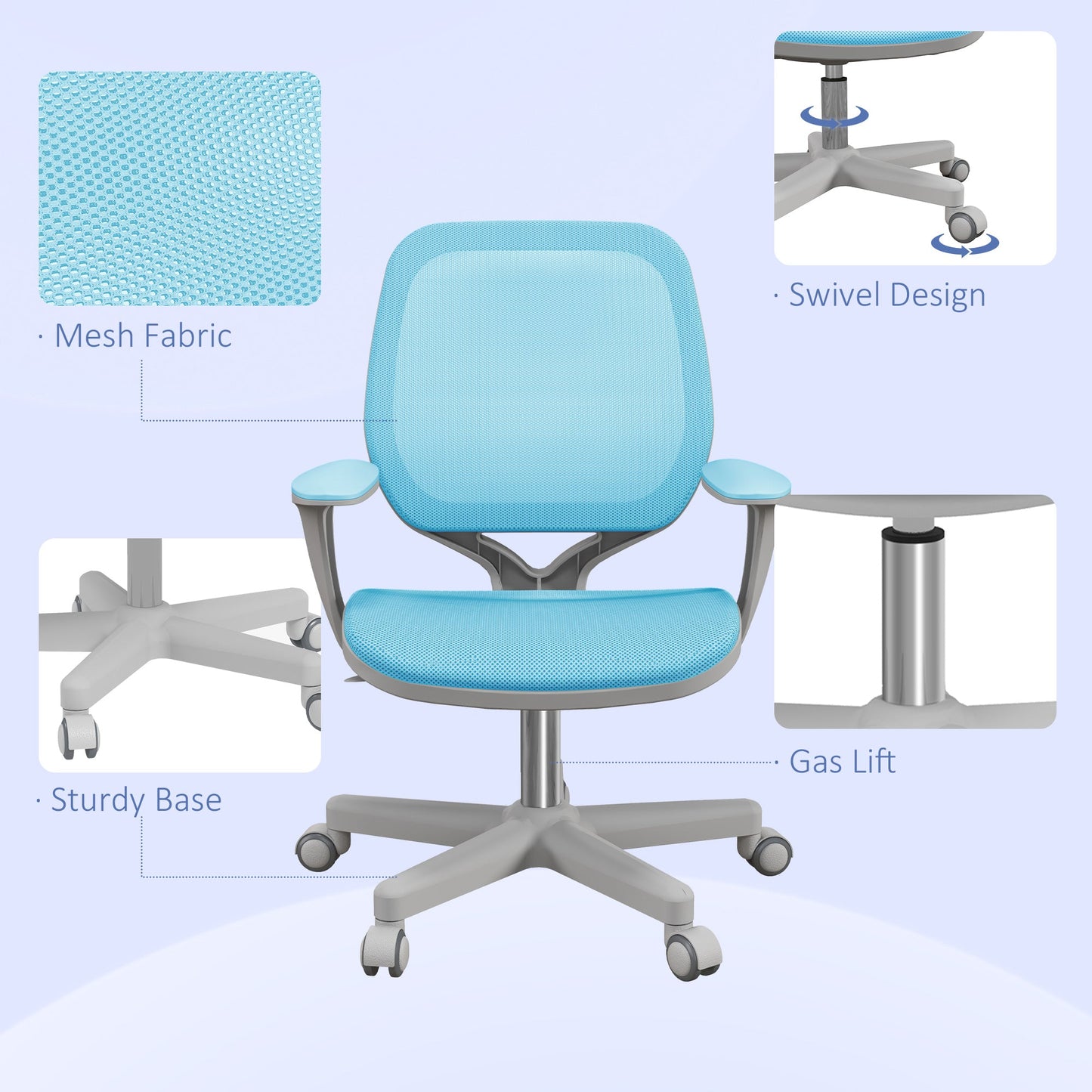 Office Chair, Small Computer Desk Chair with Mesh Back, Swivel Security Castors, Arm, Blue Task Chairs   at Gallery Canada