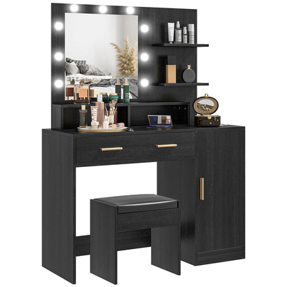 Illuminated Dressing Table Set, LED Vanity Table Set with Stool, LED Mirror, Drawer and Cabinet Shelves for Bedroom Dressing & Vanity Tables   at Gallery Canada