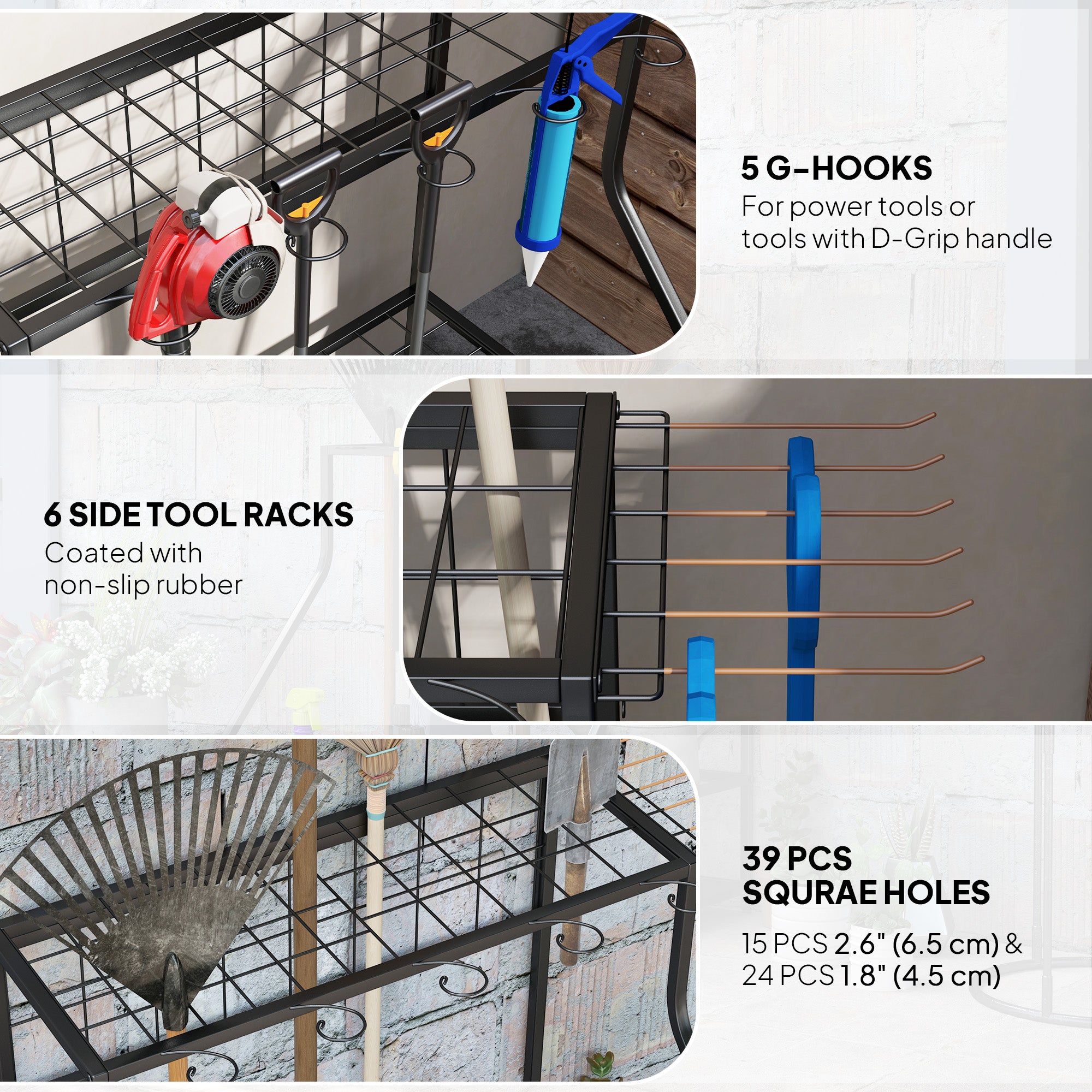 3-Tier Yard Tool Tower Rack, Garden Tool Organizer with Hooks for Long-Handled Rakes, Shovel, Broom, Orange Garden Accessories at Gallery Canada