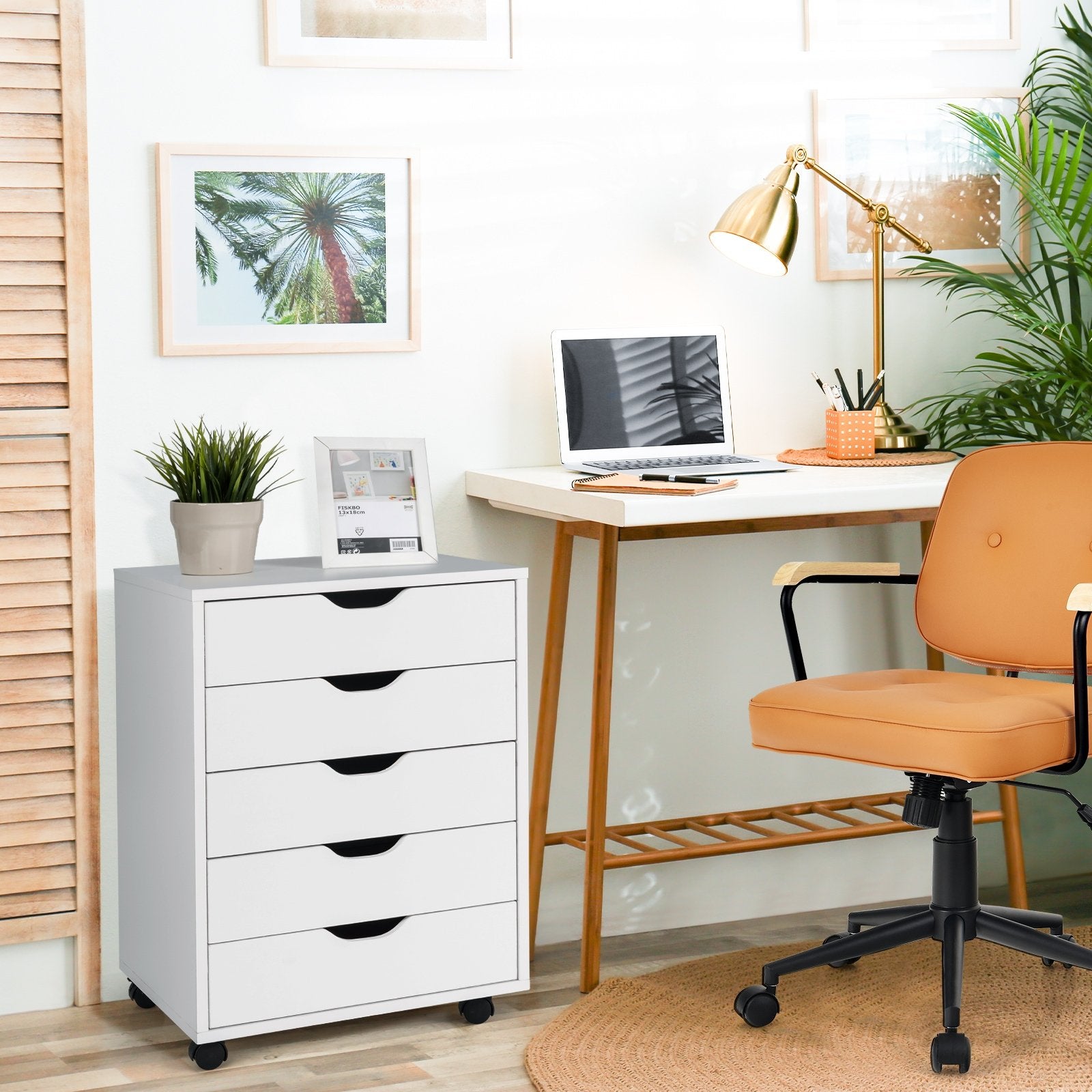 5 Drawer Mobile Lateral Filing Storage Home Office Floor Cabinet with Wheels, White File Cabinets   at Gallery Canada