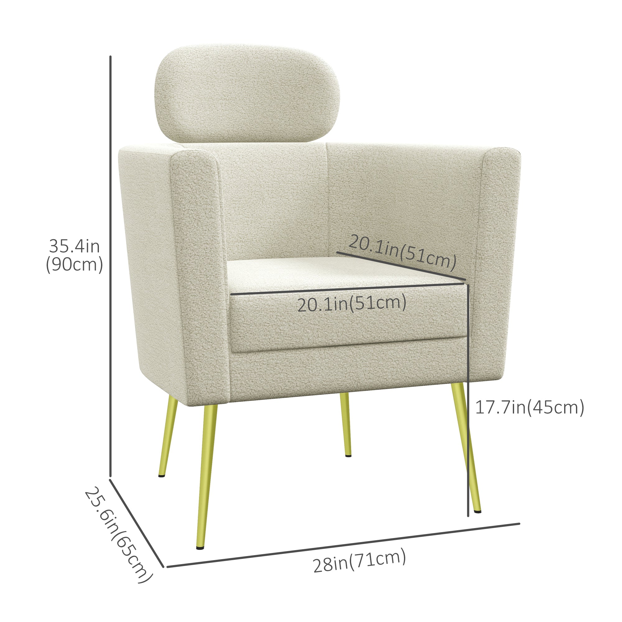 Barrel Accent Chair with Detachable Headrest, Modern Armchair for Living Room, Home Office, Cream White Accent Chairs   at Gallery Canada