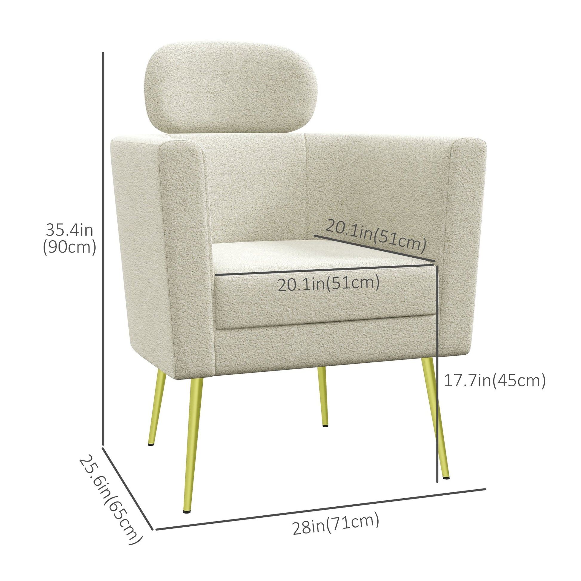 Barrel Accent Chair with Detachable Headrest, Modern Armchair for Living Room, Home Office, Cream White Accent Chairs   at Gallery Canada