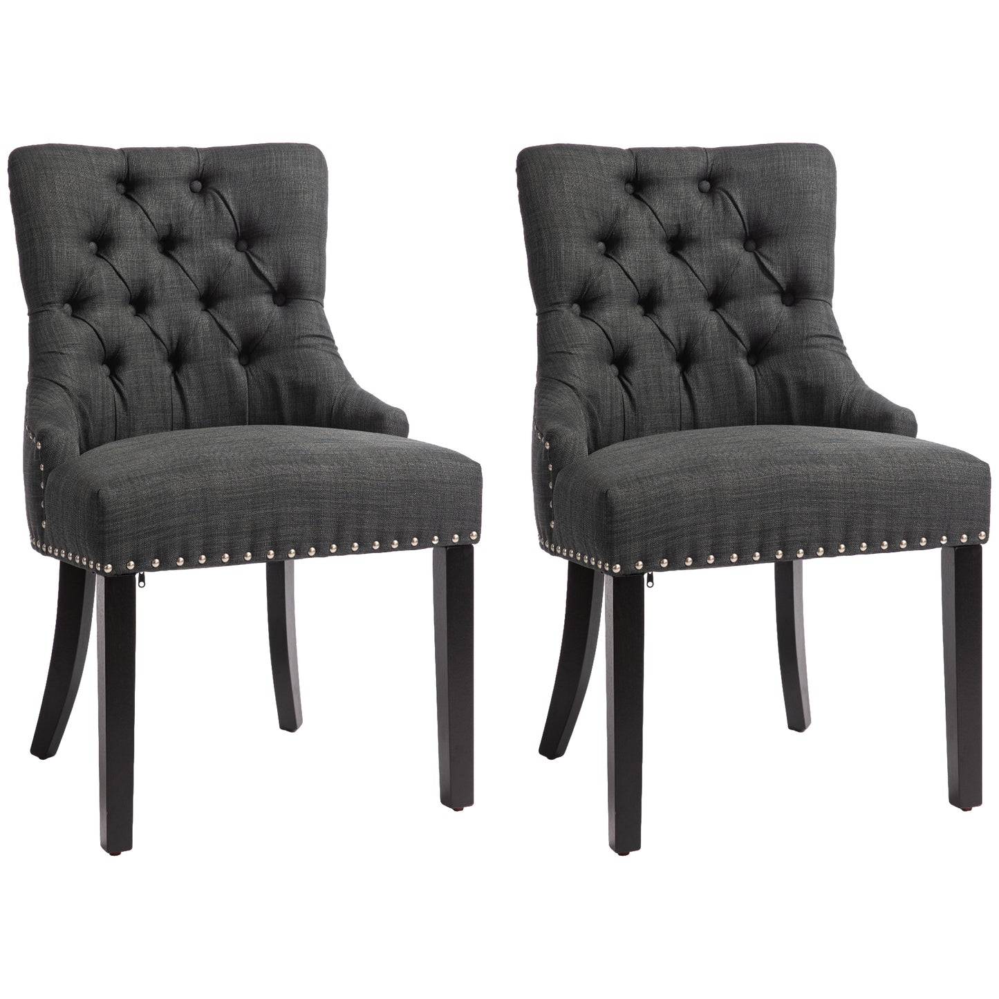 Swoop Air Linen Fabric Dining Chair Set of 2 with Nailhead Trim and Wood Legs Dark Grey Dining Chairs   at Gallery Canada