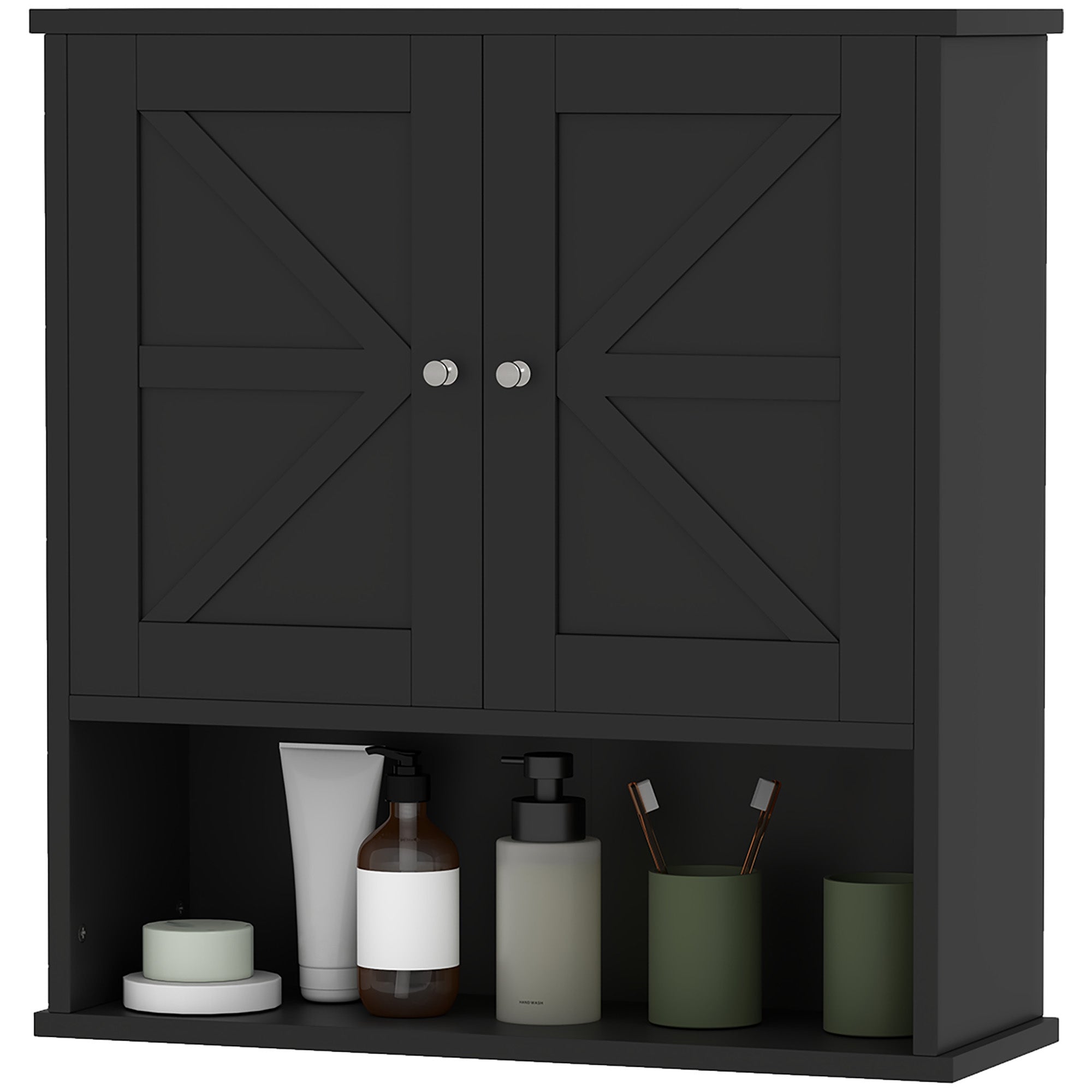 Farmhouse Bathroom Medicine Cabinet, Wall Cabinet with Barn Doors, and Adjustable Shelf for Laundry Room, Black Bathroom Cabinets Black at Gallery Canada