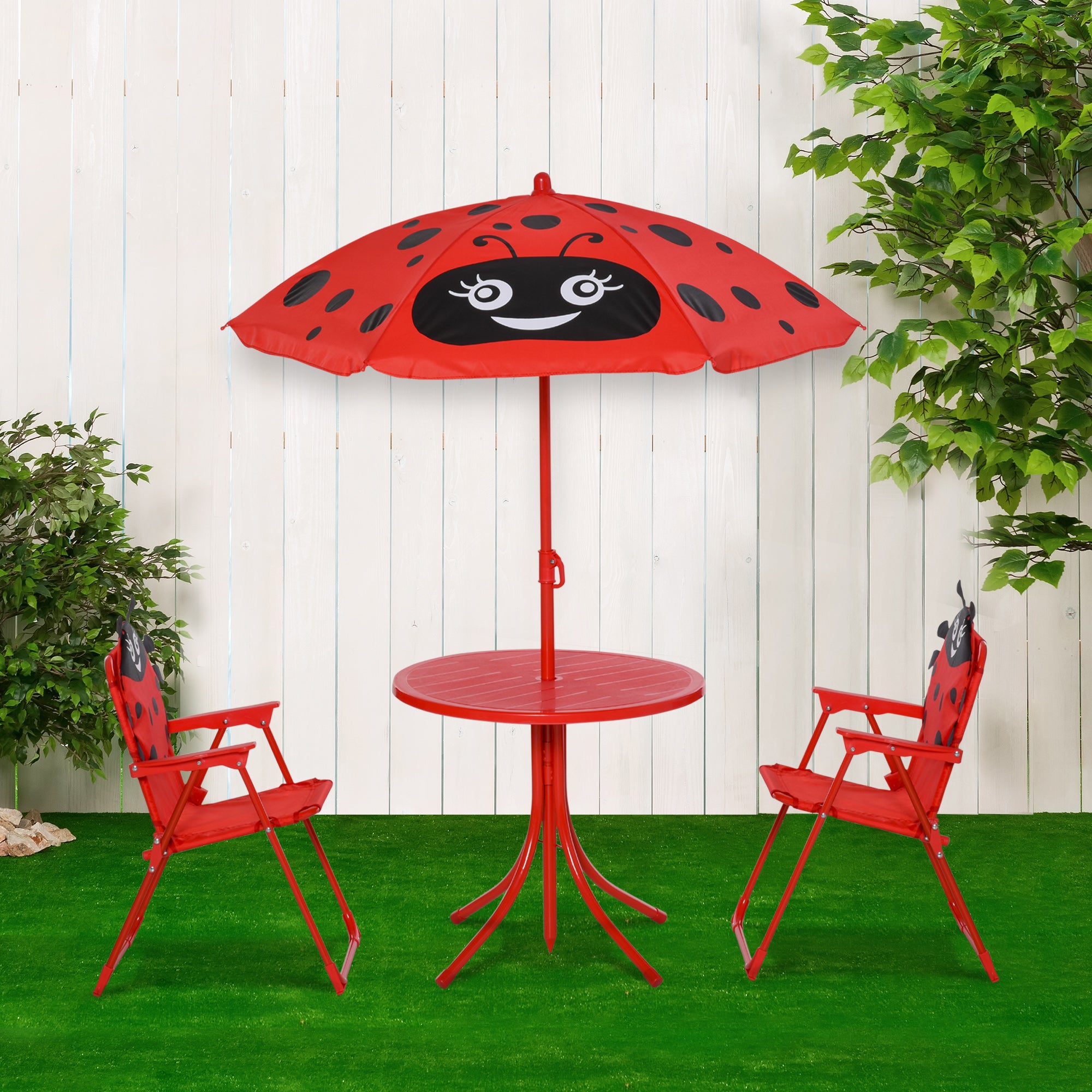 Kids Folding Picnic Table and Chair Set Pattern Outdoor Garden Patio Backyard with Removable &; Height Adjustable Sun Umbrella Red Kids Outdoor Furniture at Gallery Canada
