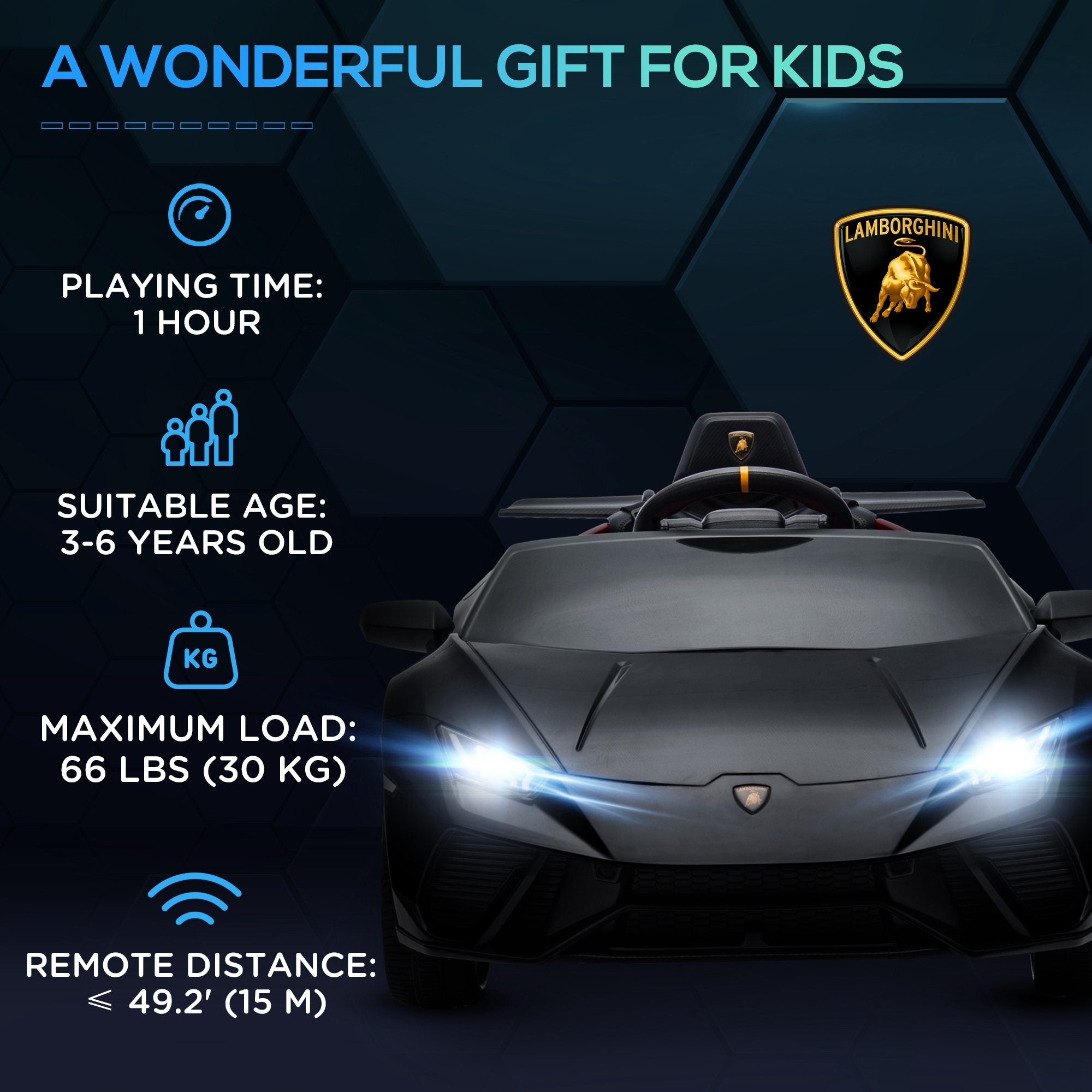 12V Lamborghini Huracan Licensed Kids Electric Car with Remote Control, Spring Suspension, Transport Wheels, Black Electric Toy Cars   at Gallery Canada