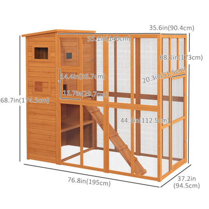 68.75" H Cat Cage Large Wooden Outdoor Cat House with Large Run for Play, Catio for Lounging, and Condo Area for Sleeping, Natural Outdoor Cat Enclosures   at Gallery Canada