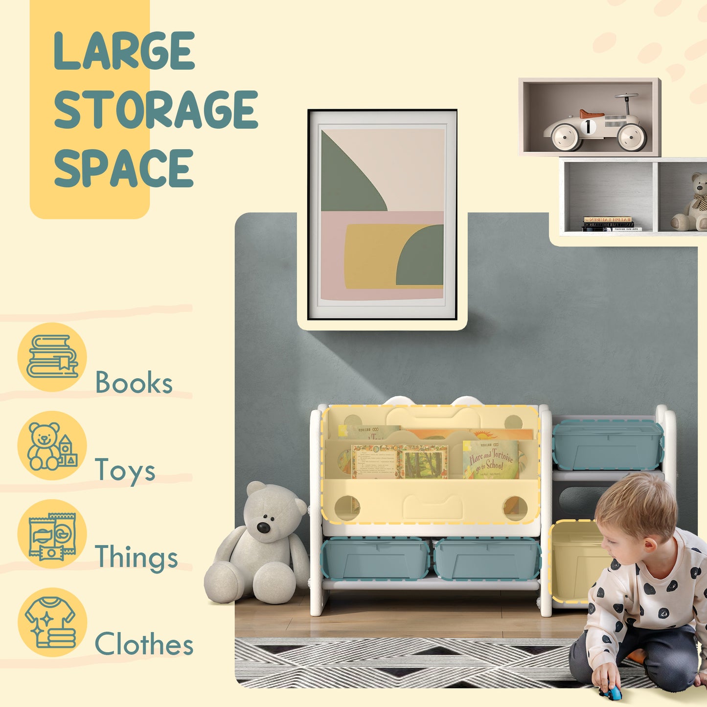 Toy Storage Organizer with 4 Storage Boxes, Bookshelves, for Nursery, Kids Room, Playroom, Cream White Baby & Kids Storage   at Gallery Canada