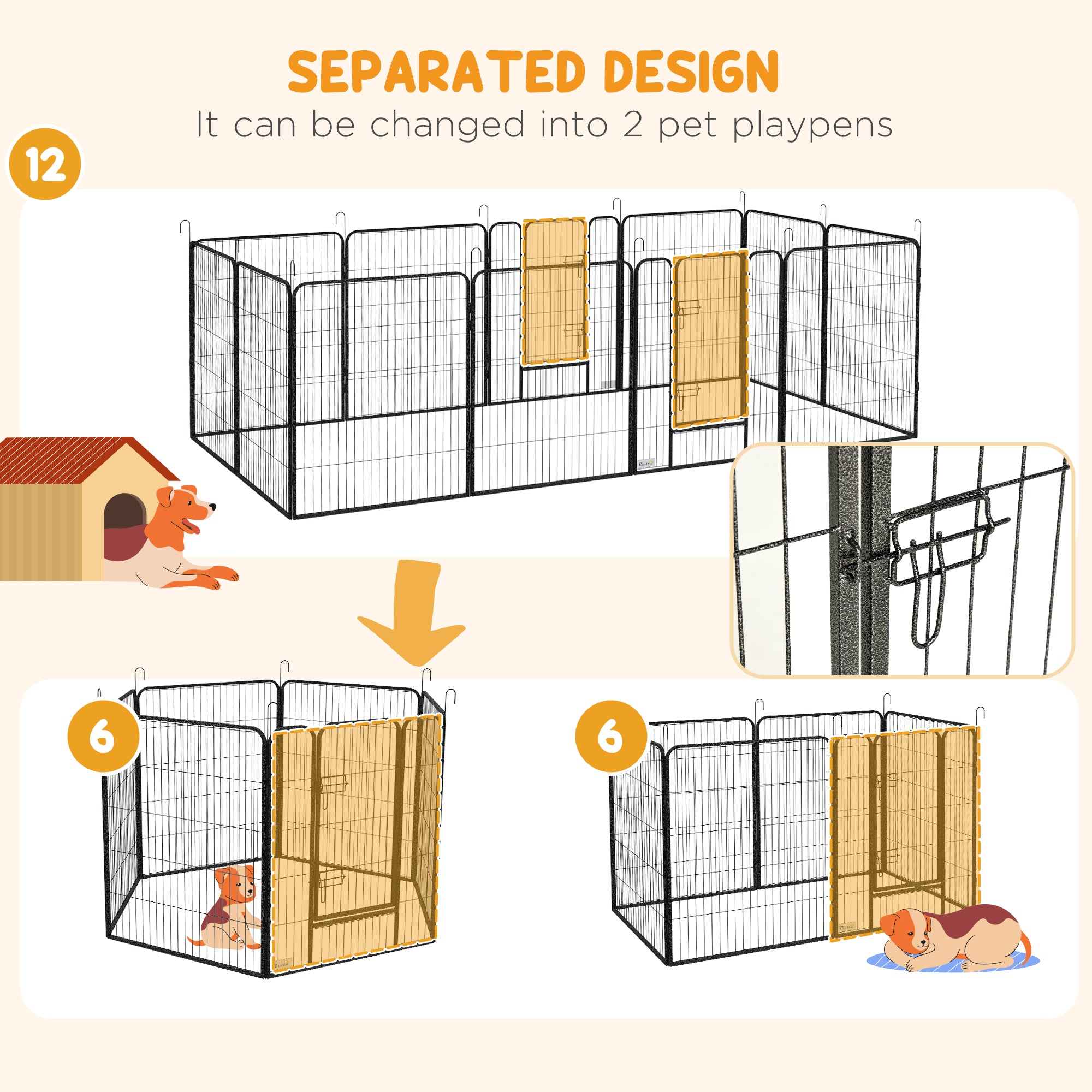 Dog Pen with Gate, 12 Panels Puppy Playpen, Dog Fence, 39