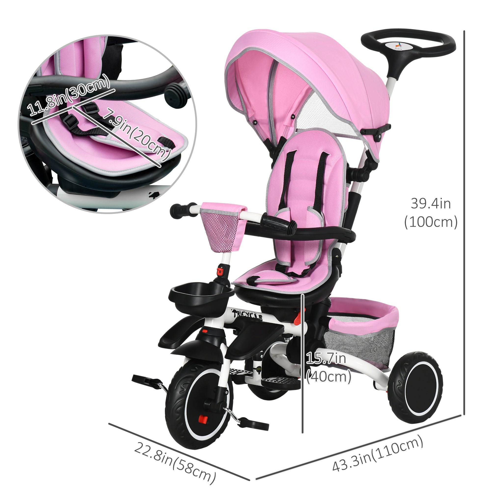 6-in-1 Toddler Tricycle for 12-50 Months, Foldable Kids Trike with Adjustable Seat and Push Handle, Safety Harness, Removable Canopy, Footrest, Pink Tricycles for Kids   at Gallery Canada