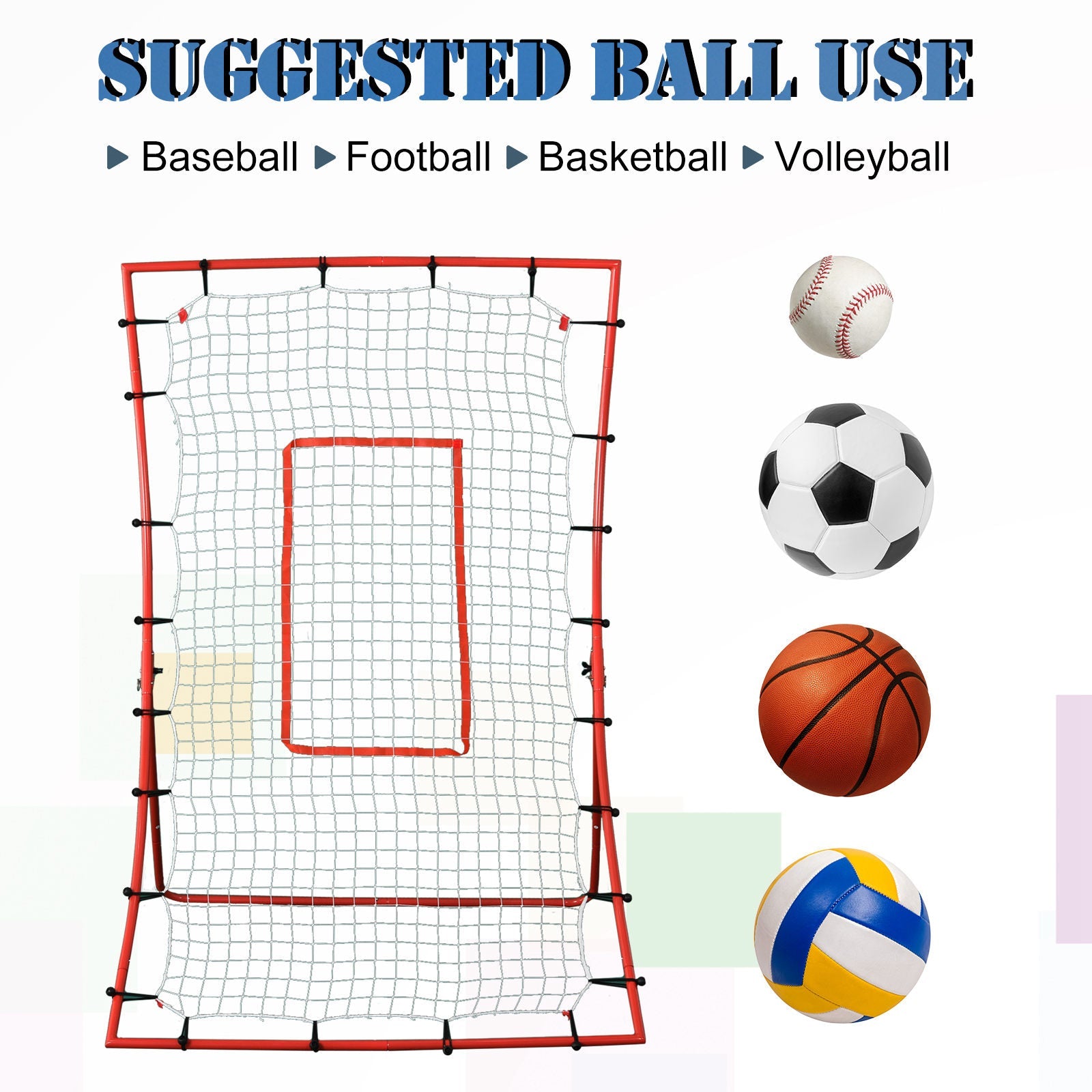 Adjustable 5-Angle Rebounder Net for Baseball/Soccer/Football/Basketball/Volleyball Training, 4 Ground Nails Included, Multi Colour Baseball   at Gallery Canada