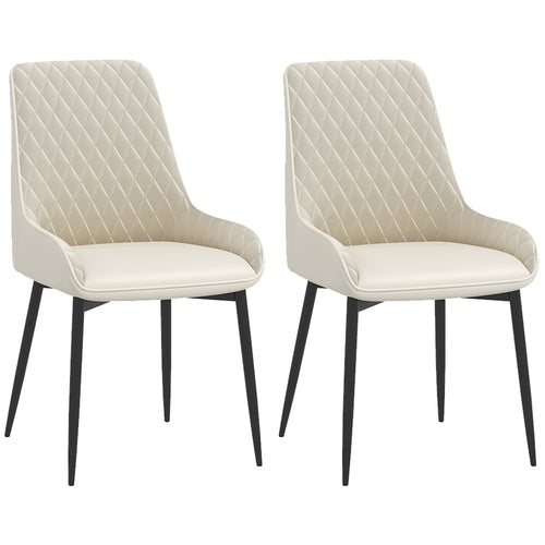 Modern Dining Chairs Set of 2, PU Leather Kitchen Chairs with Metal Legs for Dining Room, Living Room, Cream White