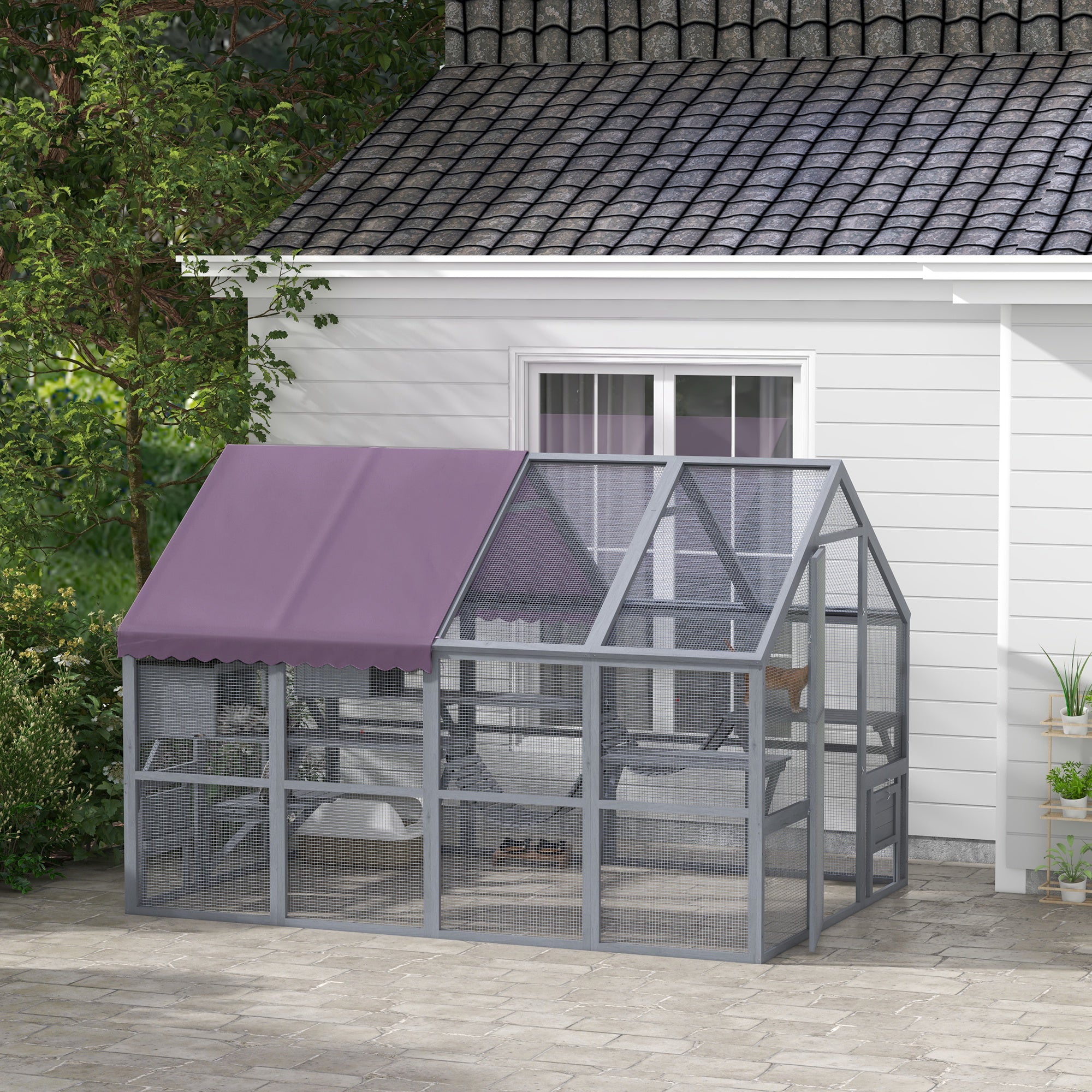 Outdoor Cat Enclosure Wooden Feral Cat House w/ Weatherproof Canopy, Bridges, Resting Boxes, Platforms, for 3-6 Cats Outdoor Cat Enclosures at Gallery Canada