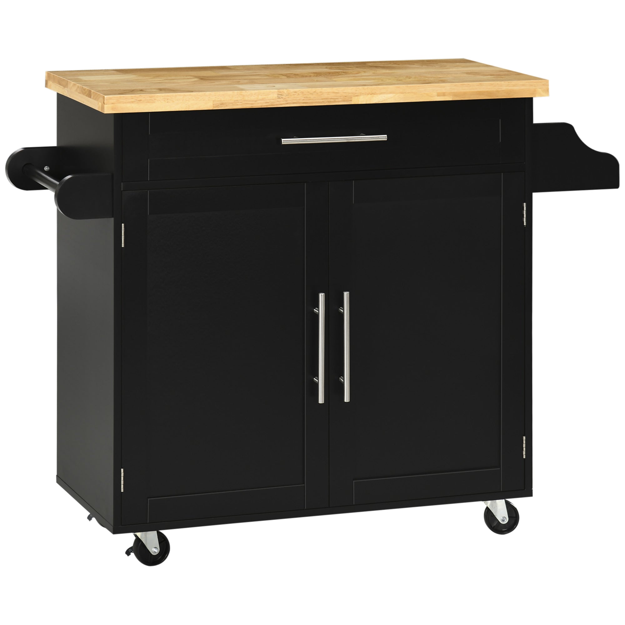 Kitchen Island with Storage, Rolling Cart Trolley with Rubberwood Top, Adjustable Shelf, Drawer, Spice Rack, Black Kitchen Islands & Kitchen Carts at Gallery Canada