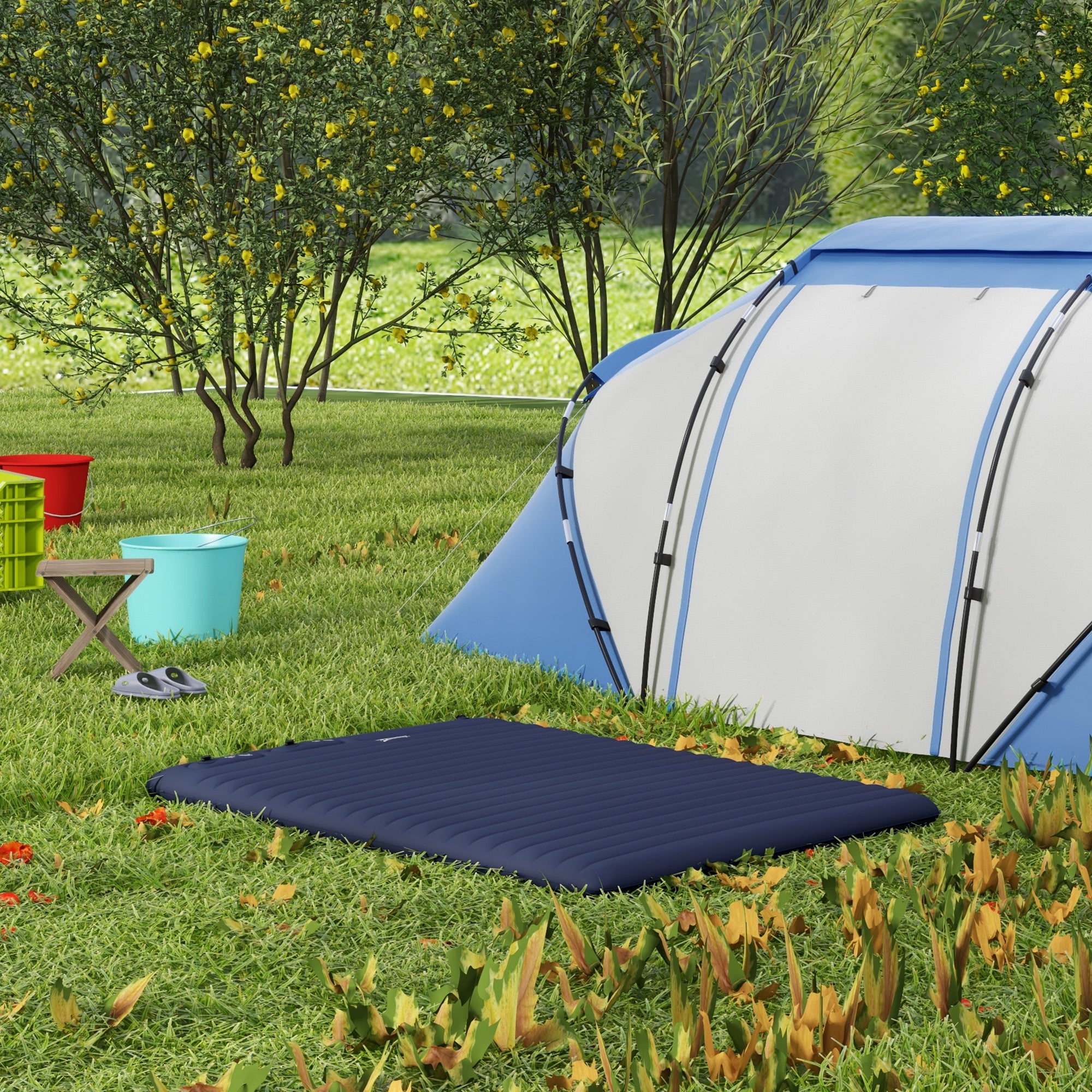 Double Size Air Bed with Built-in Foot Pump and Carry Bag, Blue Camping Cots at Gallery Canada