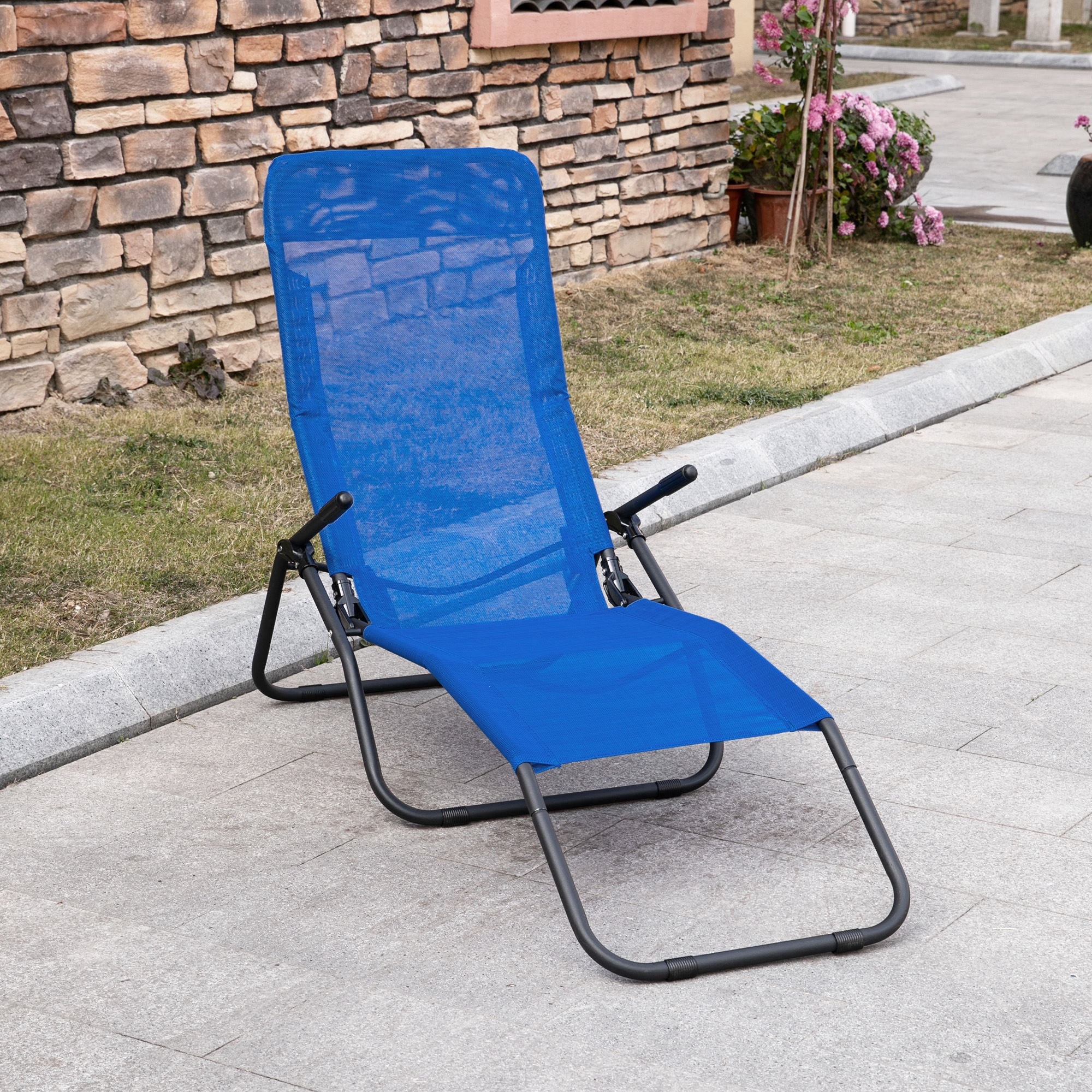 Zero Gravity Reclining Patio Lounge Chair with Footrests & Armrests, Blue Lounger Chairs Blue and Black  at Gallery Canada