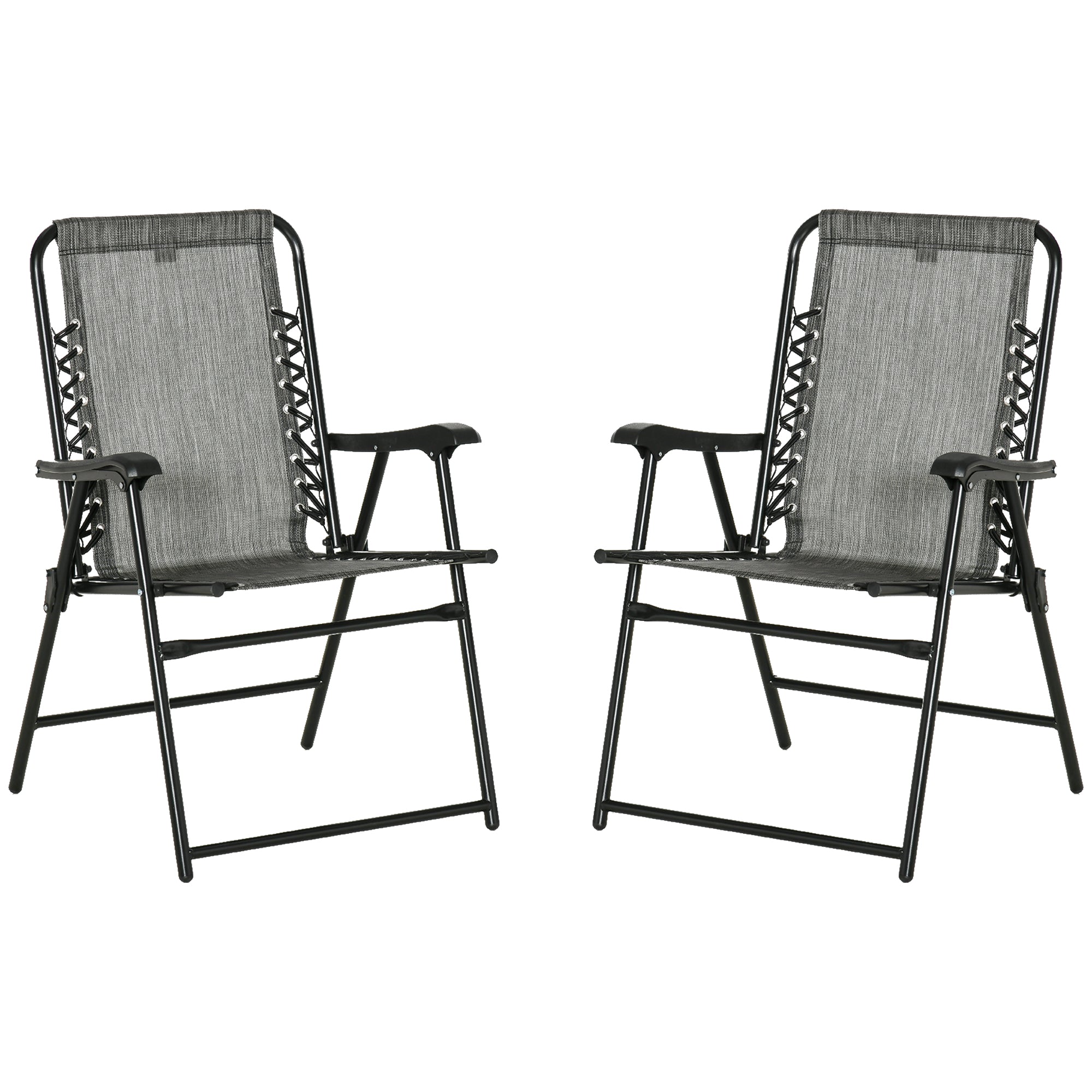 2 Pieces Outdoor Folding Patio Chair Set, Portable Camping Chairs with Armrests for Garden, Patio, Pool, Beach, Grey Patio Chairs at Gallery Canada