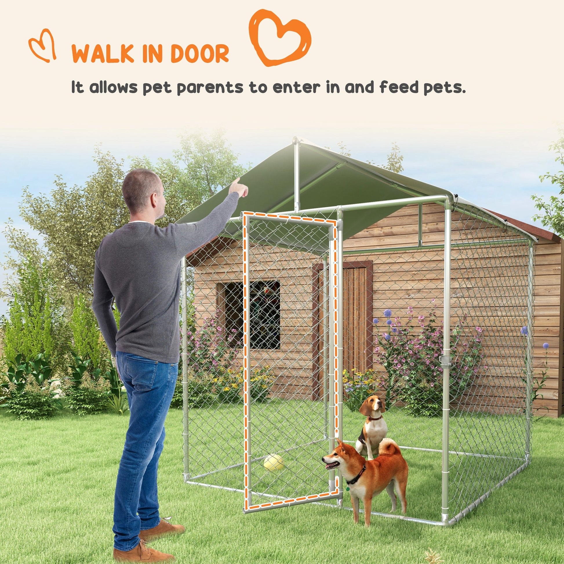 6.6' x 6.6' x 7.8' Walk in Outdoor Dog Kennel Heavy Duty Galvanised Steel Chain Link with UV-resistant Roof, Silver Houses, Kennels & Pens   at Gallery Canada