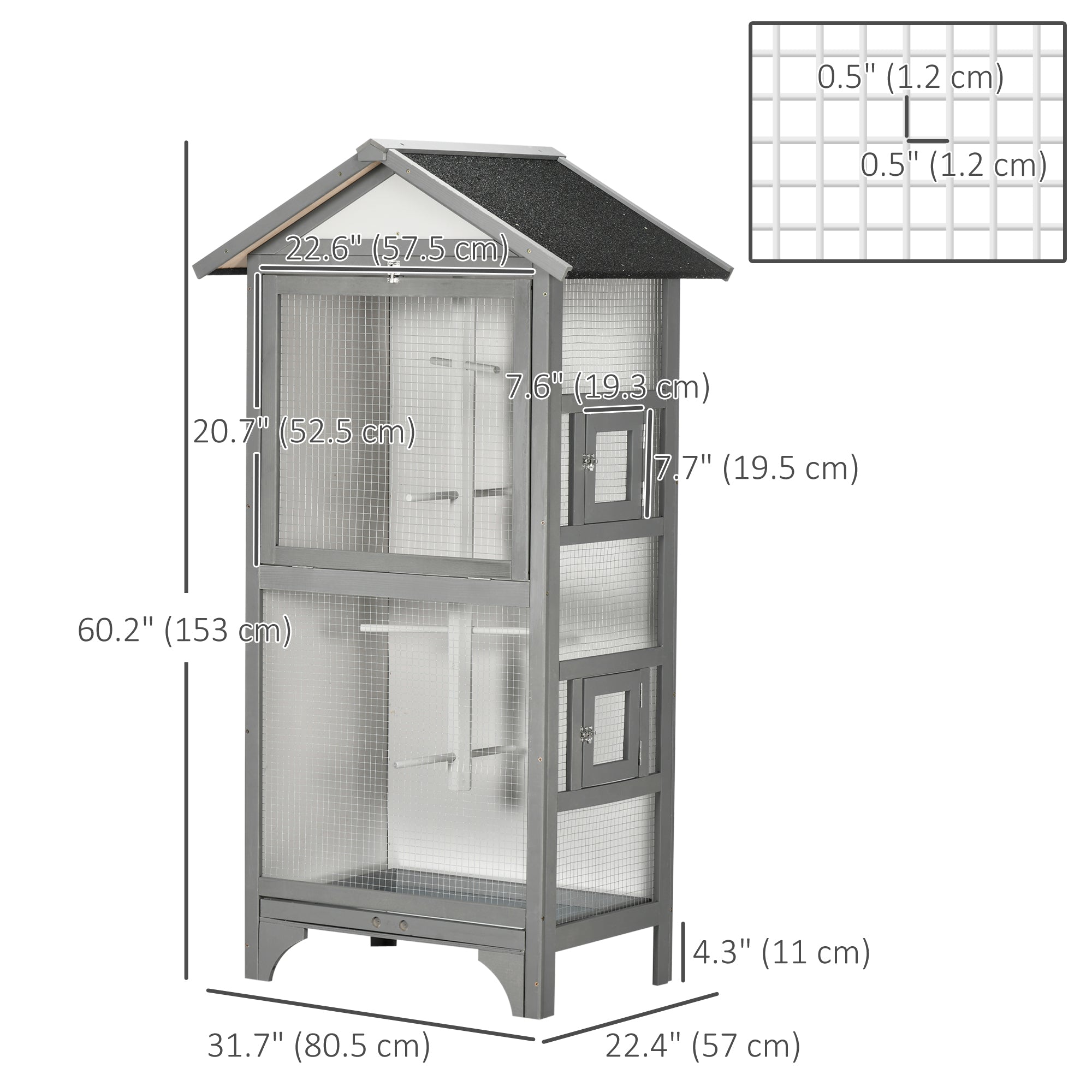 Wooden Bird Aviary Parrot Cage Pet Furniture with Removable Bottom Tray, 2 Doors, Asphalt Roof, 4 Perches, Light Grey Bird Cages at Gallery Canada