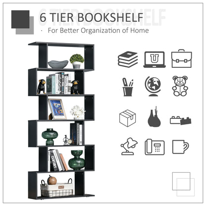 Wooden S Shape Bookcase 6 Shelves Storage Display Home Office Furniture Display Bookshelves   at Gallery Canada