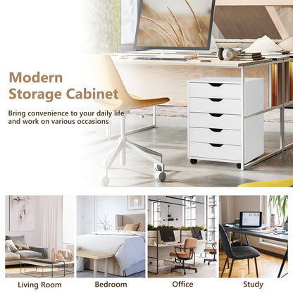 5 Drawer Mobile Lateral Filing Storage Home Office Floor Cabinet with Wheels, White File Cabinets   at Gallery Canada