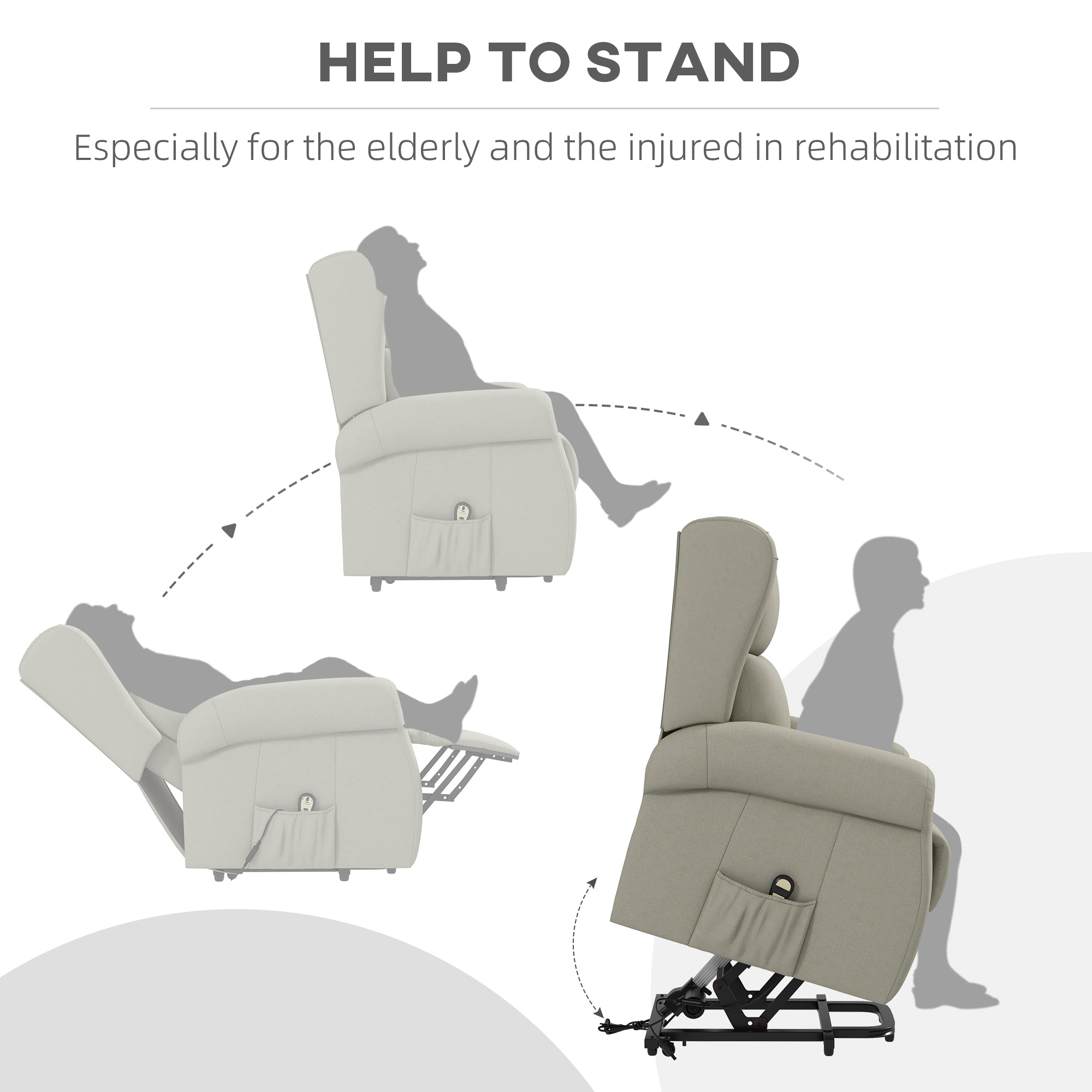 Wingback Lift Chair for Elderly, Power Chair Recliner with Footrest, Remote Control, Side Pockets, Cream White Electric Power Lift Chairs at Gallery Canada