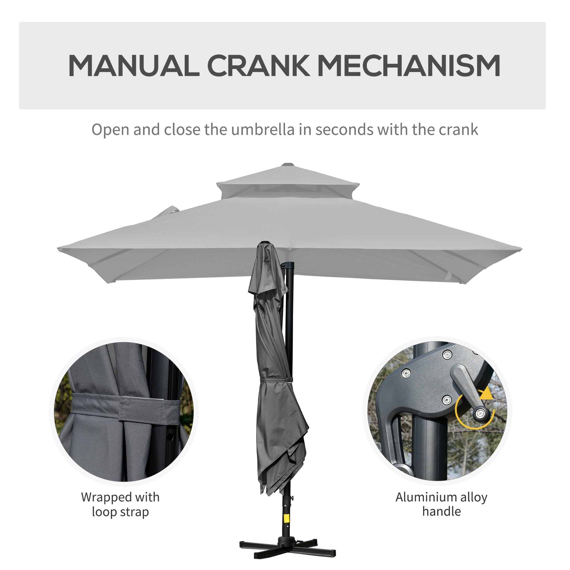 10' x 10' Cantilever Patio Umbrella, Double Top Square Offset Umbrella with 360° Rotation, 5 Adjustable Tilt Angles, Umbrella Cover, Aluminum Pole and Ribs, Charcoal Grey Cantilever Umbrellas at Gallery Canada
