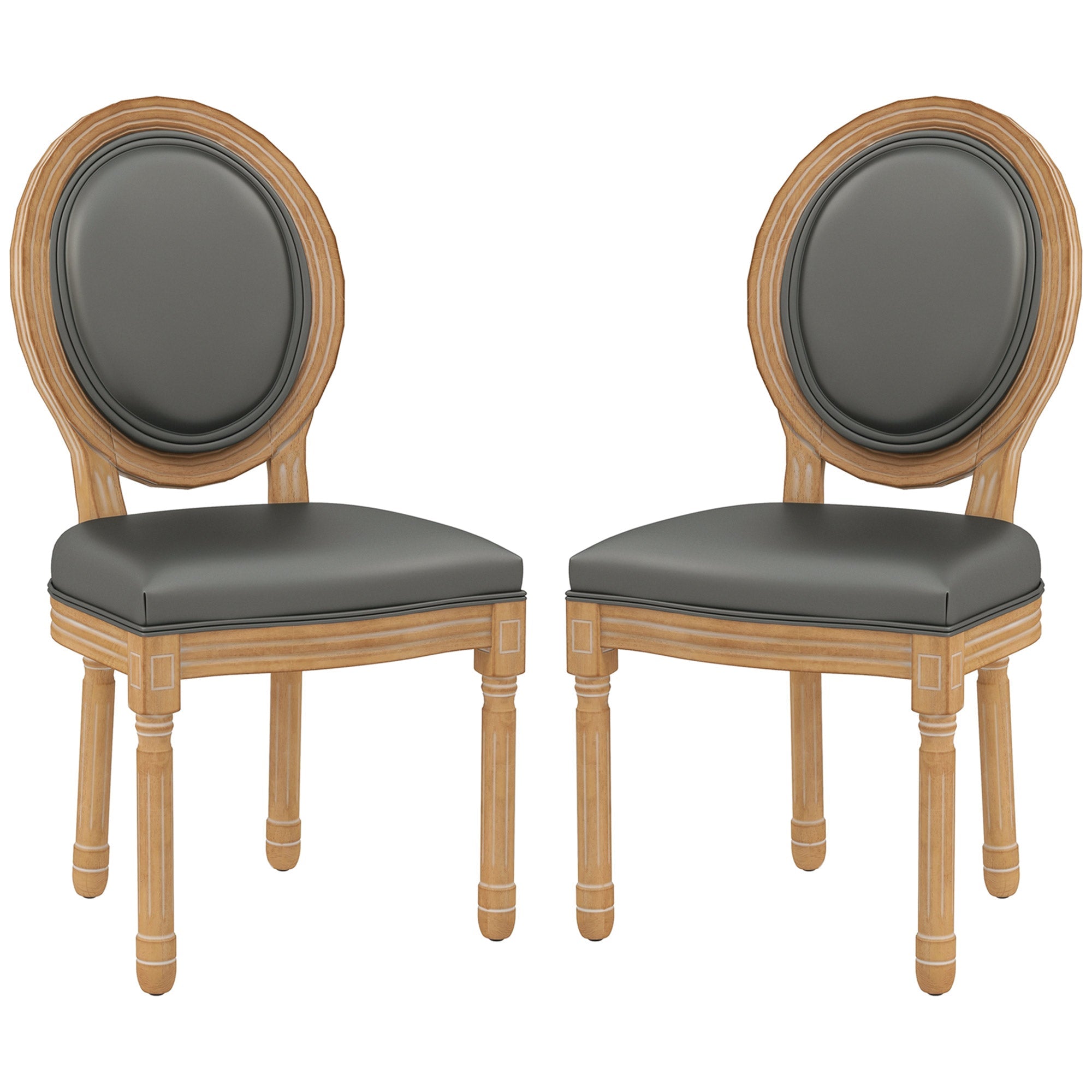 Dining Chairs Set of 2, French Vintage Style Kitchen Chairs with PU Leather Upholstery and Wooden Legs for Dining Room Bar Stools Grey  at Gallery Canada