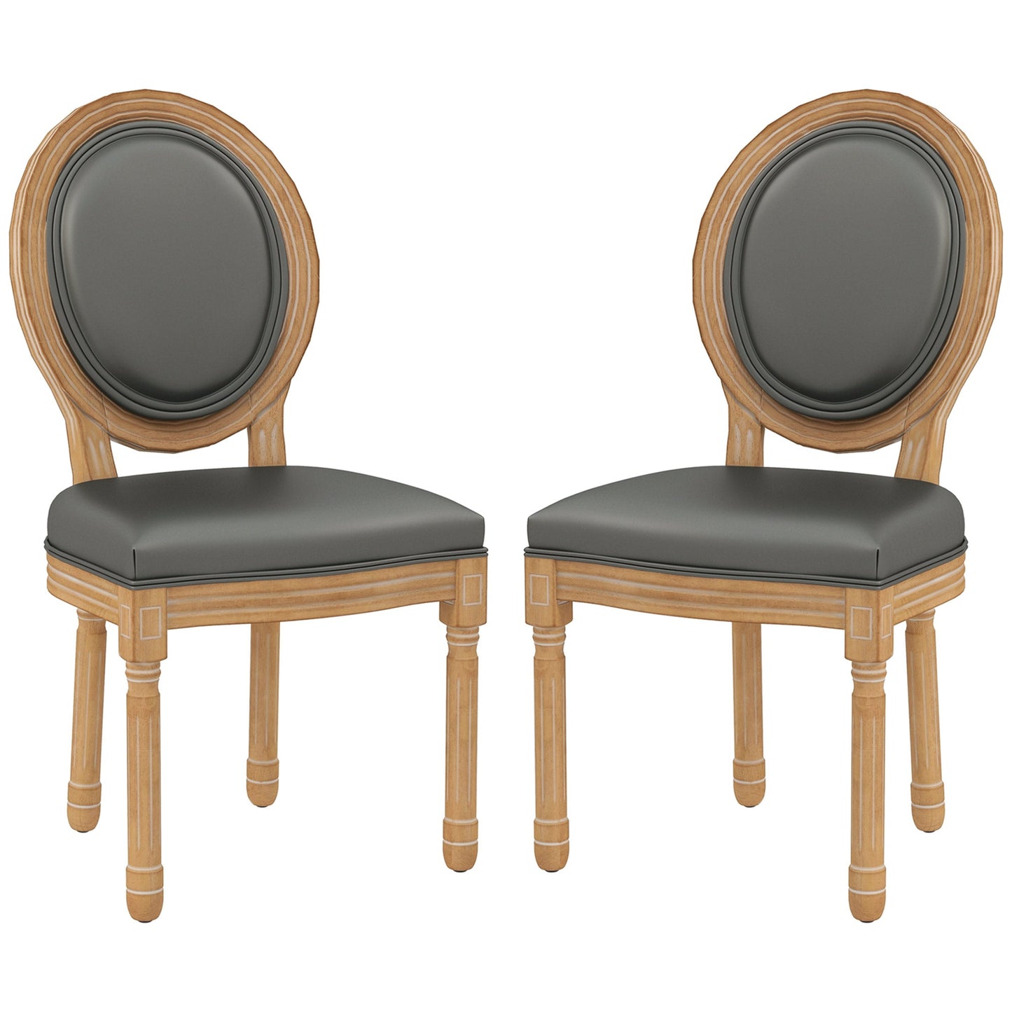 Dining Chairs Set of 2, French Vintage Style Kitchen Chairs with PU Leather Upholstery and Wooden Legs for Dining Room Bar Stools Grey  at Gallery Canada