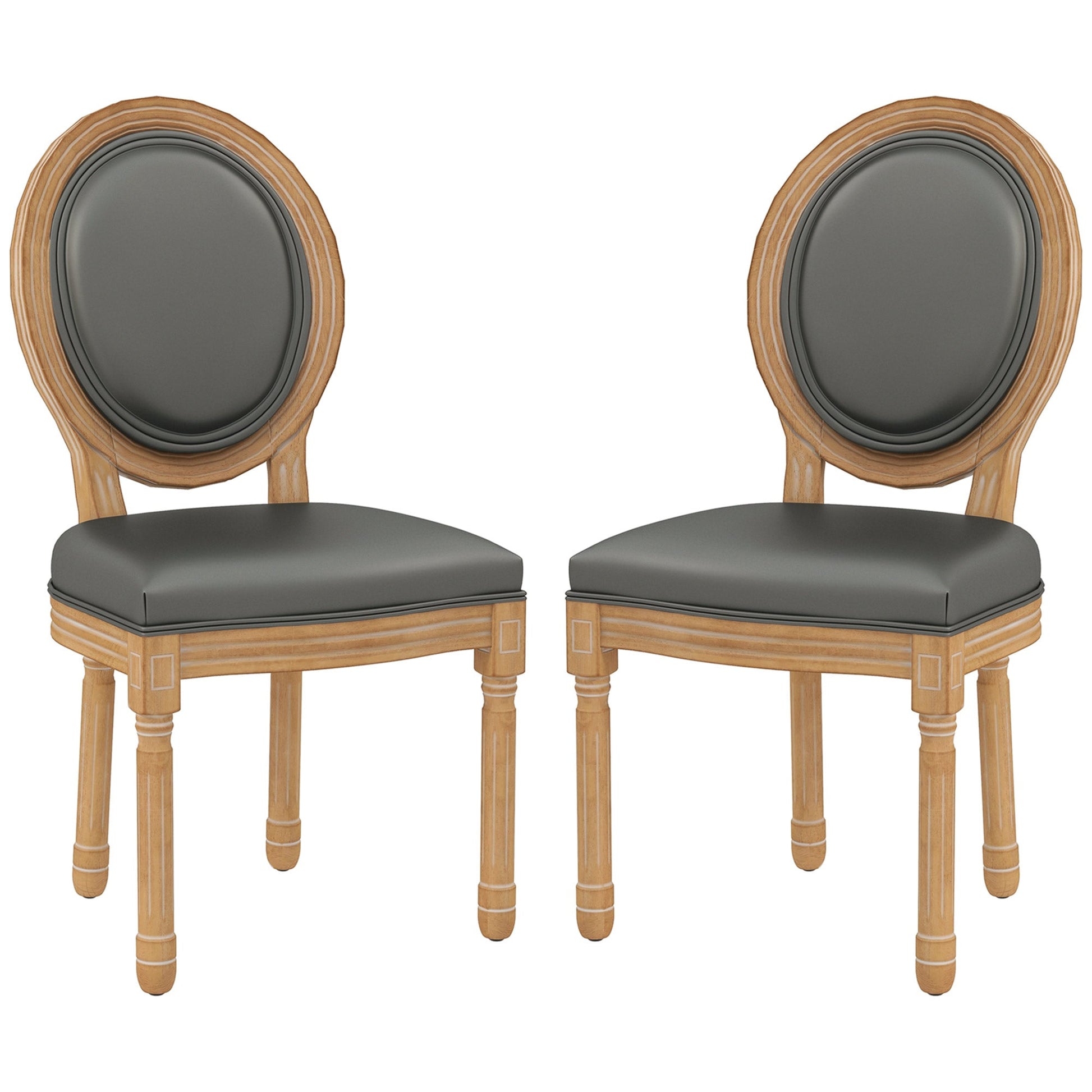 Dining Chairs Set of 2, French Vintage Style Kitchen Chairs with PU Leather Upholstery and Wooden Legs for Dining Room Bar Stools Grey  at Gallery Canada