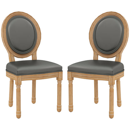 Dining Chairs Set of 2, French Vintage Style Kitchen Chairs with PU Leather Upholstery and Wooden Legs for Dining Room Bar Stools Grey  at Gallery Canada