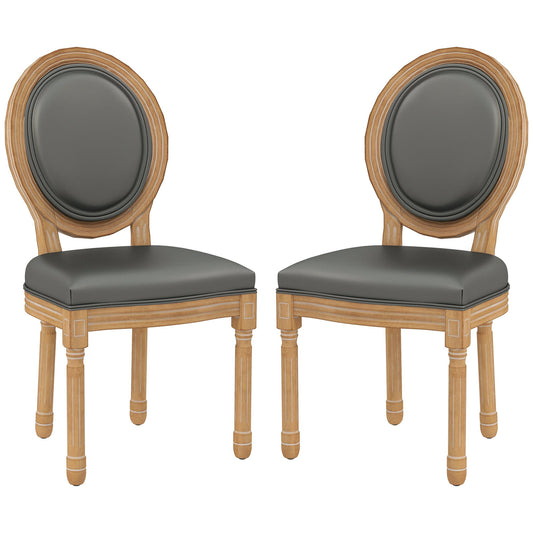 Dining Chairs Set of 2, French Vintage Style Kitchen Chairs with PU Leather Upholstery and Wooden Legs for Dining Room Bar Stools Grey  at Gallery Canada