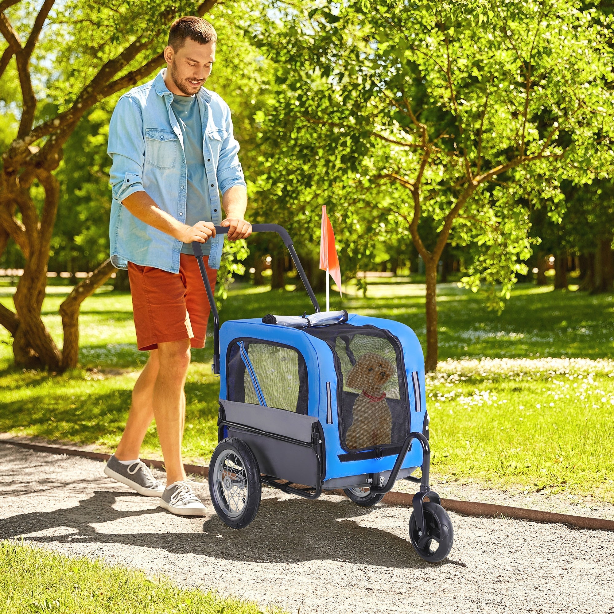 2-In-1 Dog Bike Trailer & Pet Stroller with Swivel Wheel, Hitch, Suspension, Blue Dog Bike Trailers & Strollers   at Gallery Canada