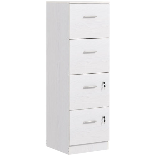 Vertical Filing Cabinet with Lock, 4 Drawer File Cabinet with Adjustable Hanging Bar for A4 and Letter Size, White