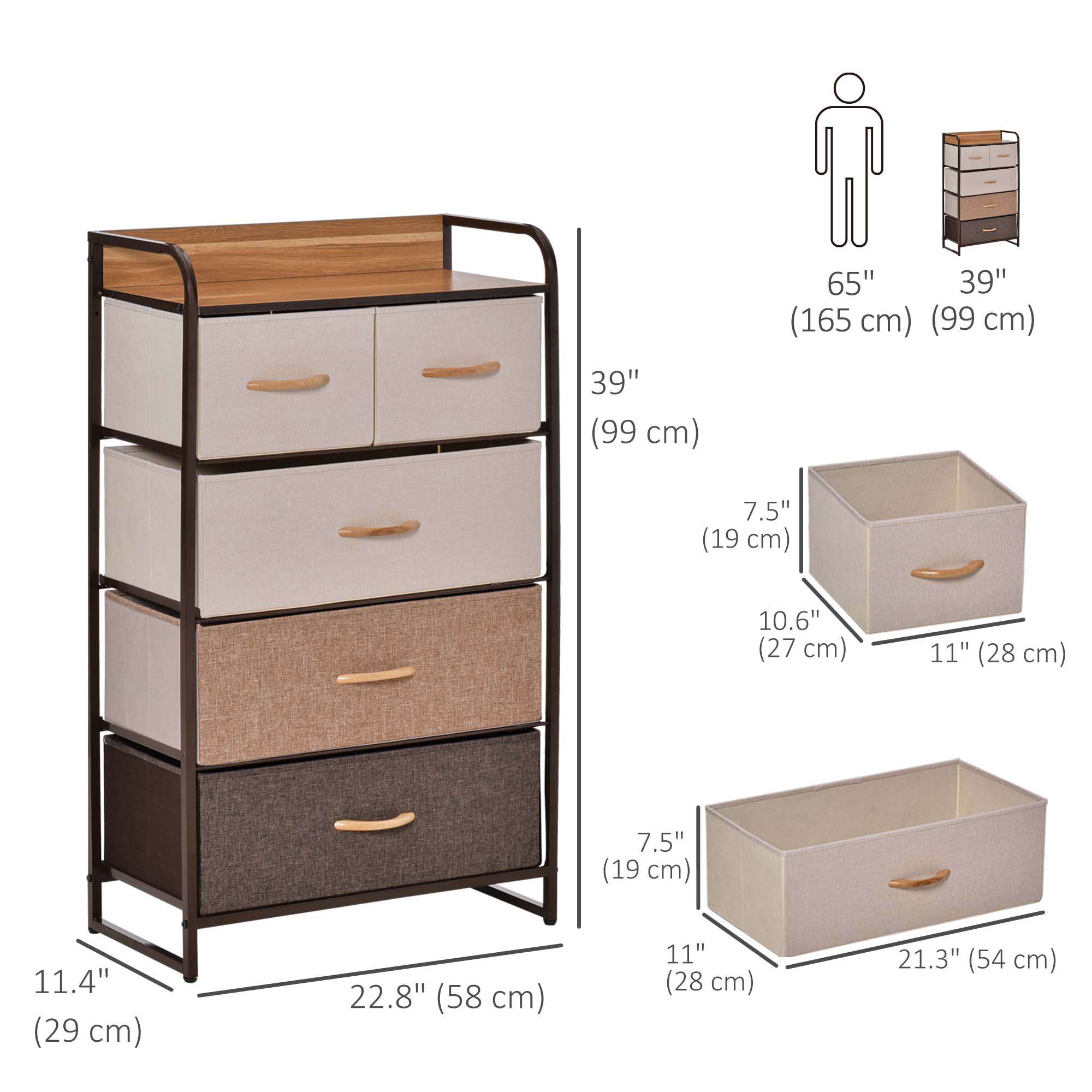 Dresser for Bedroom with 5 Drawers, Chest of Drawers with Metal Frame, Fabric Dresser for Living Room, Multi-Coloured Bedroom Furniture at Gallery Canada