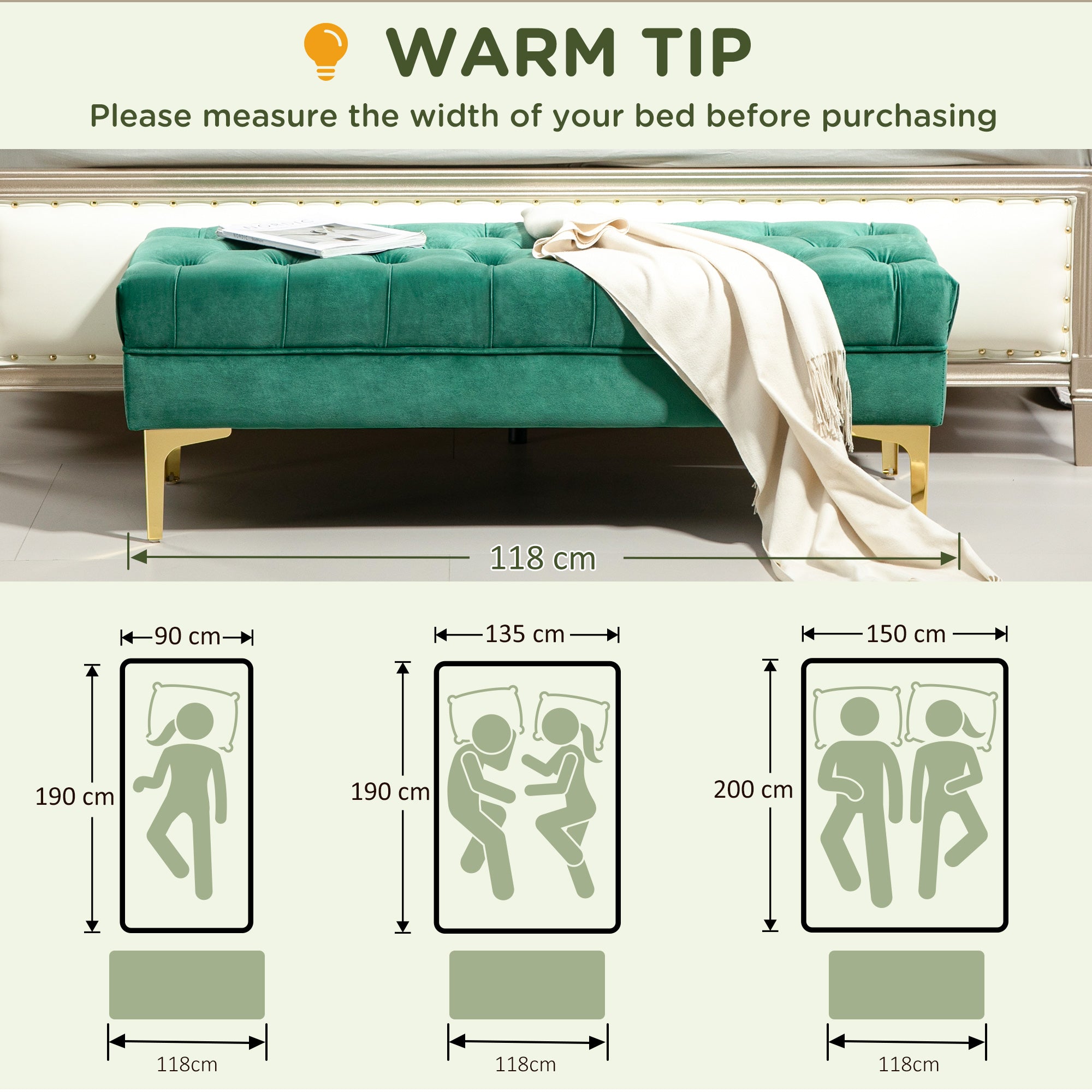 End of Bed Bench, Upholstered Bench, Entryway Shoe Bench with Button Tufted for Living Room, Bedroom, Dark Green Storage Ottomans & Benches at Gallery Canada