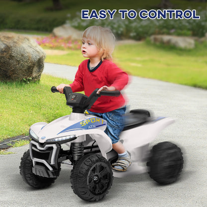 Kids ATV, 6V Battery Powered Electric Vehicle with Headlights, Forward/Reverse Switch for 18-36 Months, White Electric Ride On Toys   at Gallery Canada