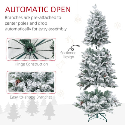 6ft Flocked Artificial Christmas Tree with 1489 Snow Tips, Pinecones, Metal Stand, Hinged Xmas Tree for Home Flocked Christmas Trees   at Gallery Canada