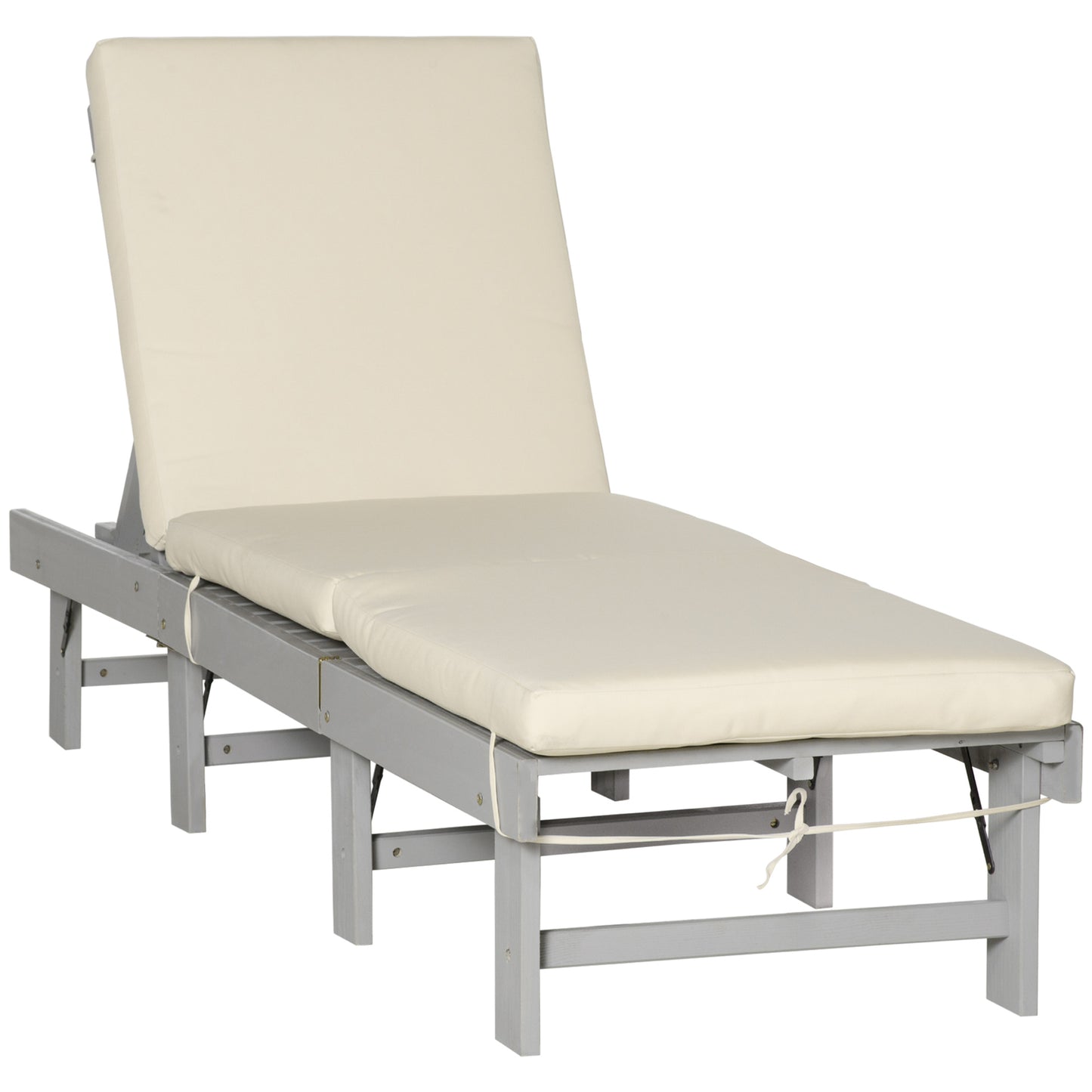 Wooden Folding Chaise Lounge, Outdoor Chaise Lounge Chair, Garden Reclining Tanning Chair with 4 Adjustable Back Soft Cushions, Light Grey Chaise Loungers   at Gallery Canada