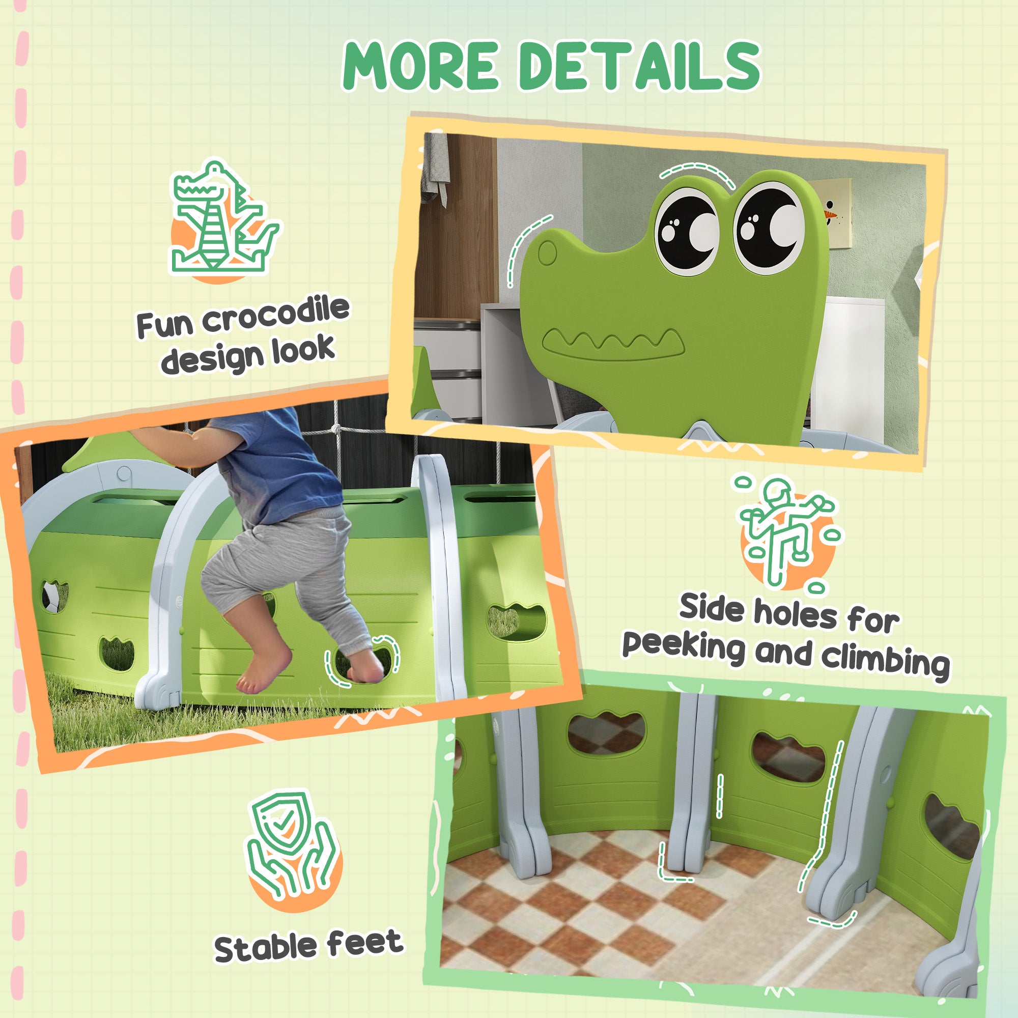 Crocodile Design Tunnel for Kids to Crawl Through, for 3-6 Years, Green Children's Play Tunnels at Gallery Canada