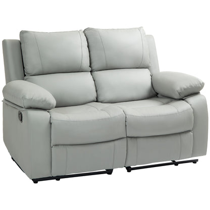 PU Leather Manual Recliner Sofa, Double Reclining Loveseat with Pullback Control Footrest for Living Room, Light Grey 2-Seater Sofas at Gallery Canada