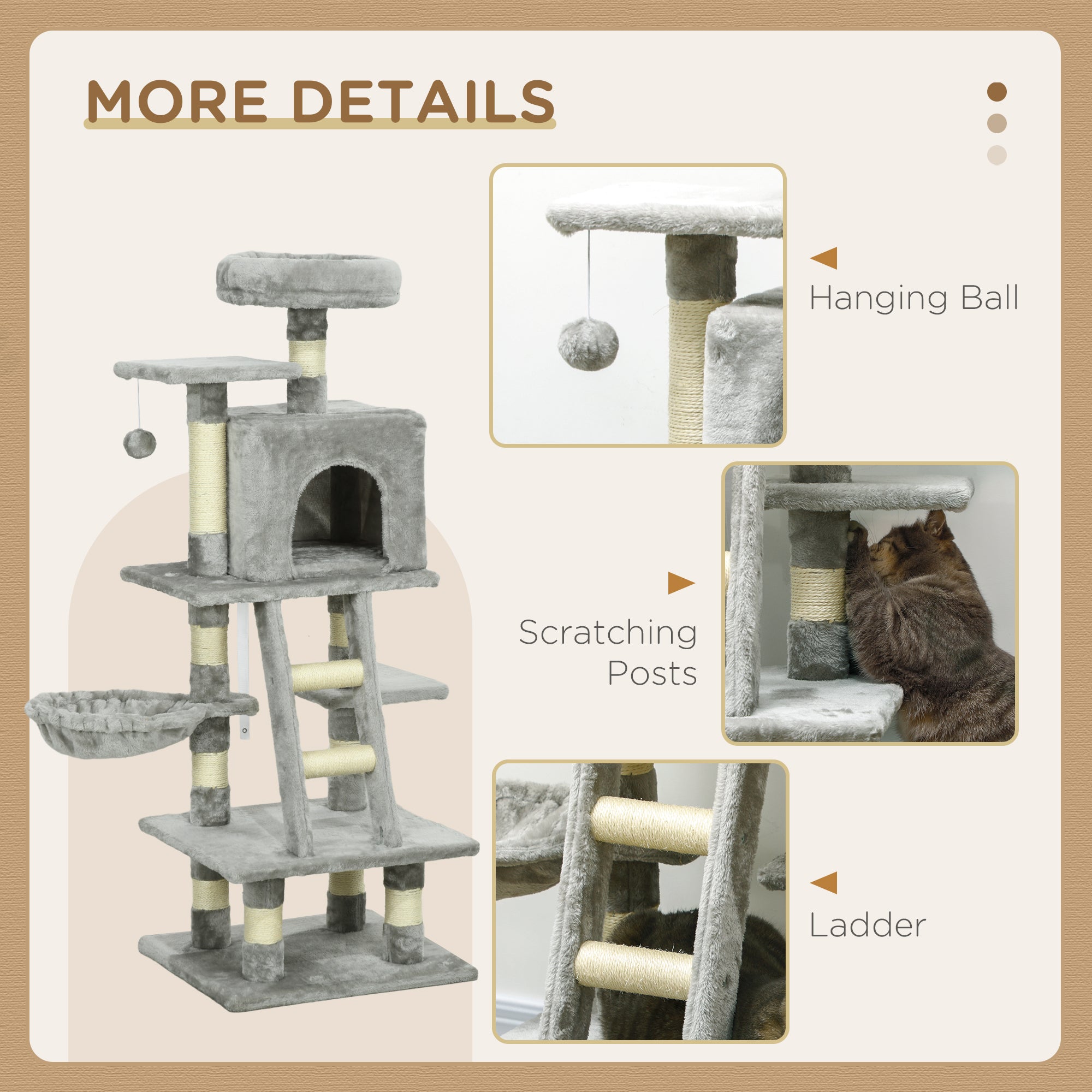 49 Inch Large Cat Tree for Indoor Cats, Light Grey Cat Towers   at Gallery Canada