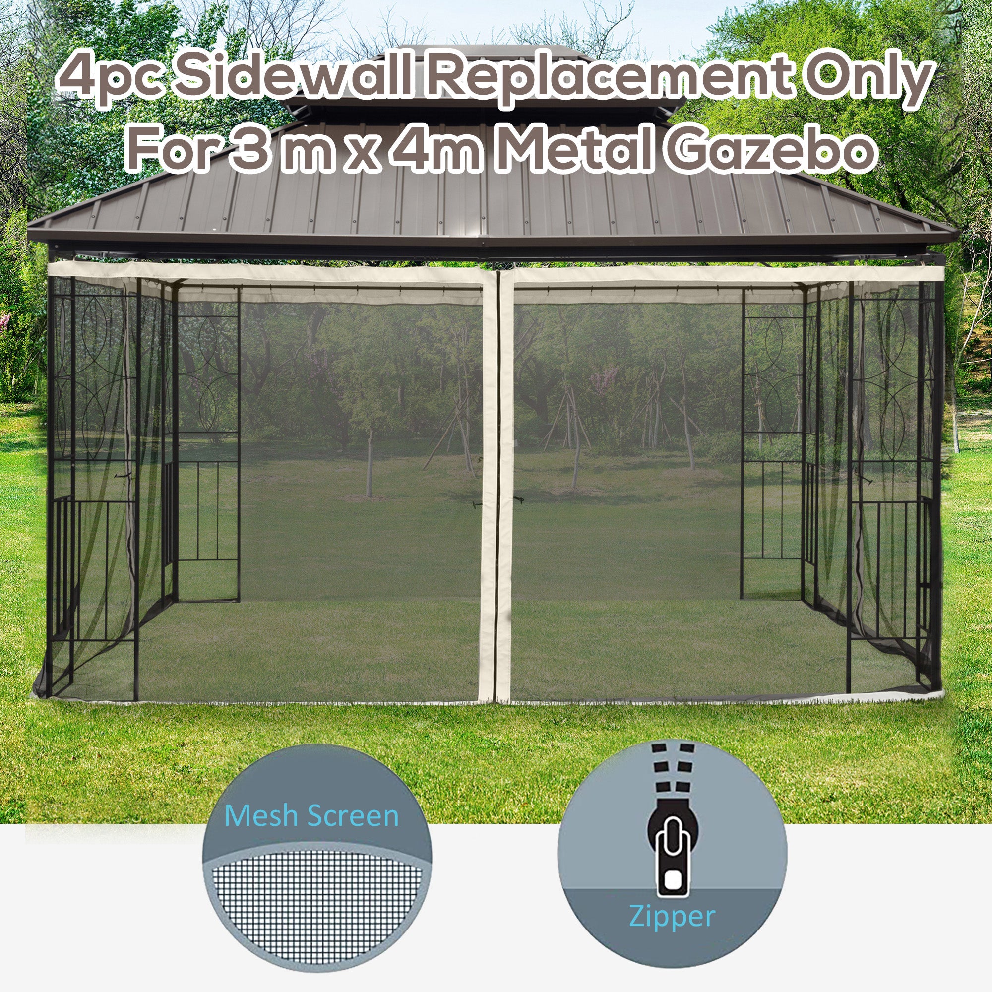 Replacement Mosquito Netting for Gazebo 10' x 13' Black Screen Walls for Canopy with Zippers for Parties and Outdoor Activities, Cream White Gazebo Sidewalls at Gallery Canada