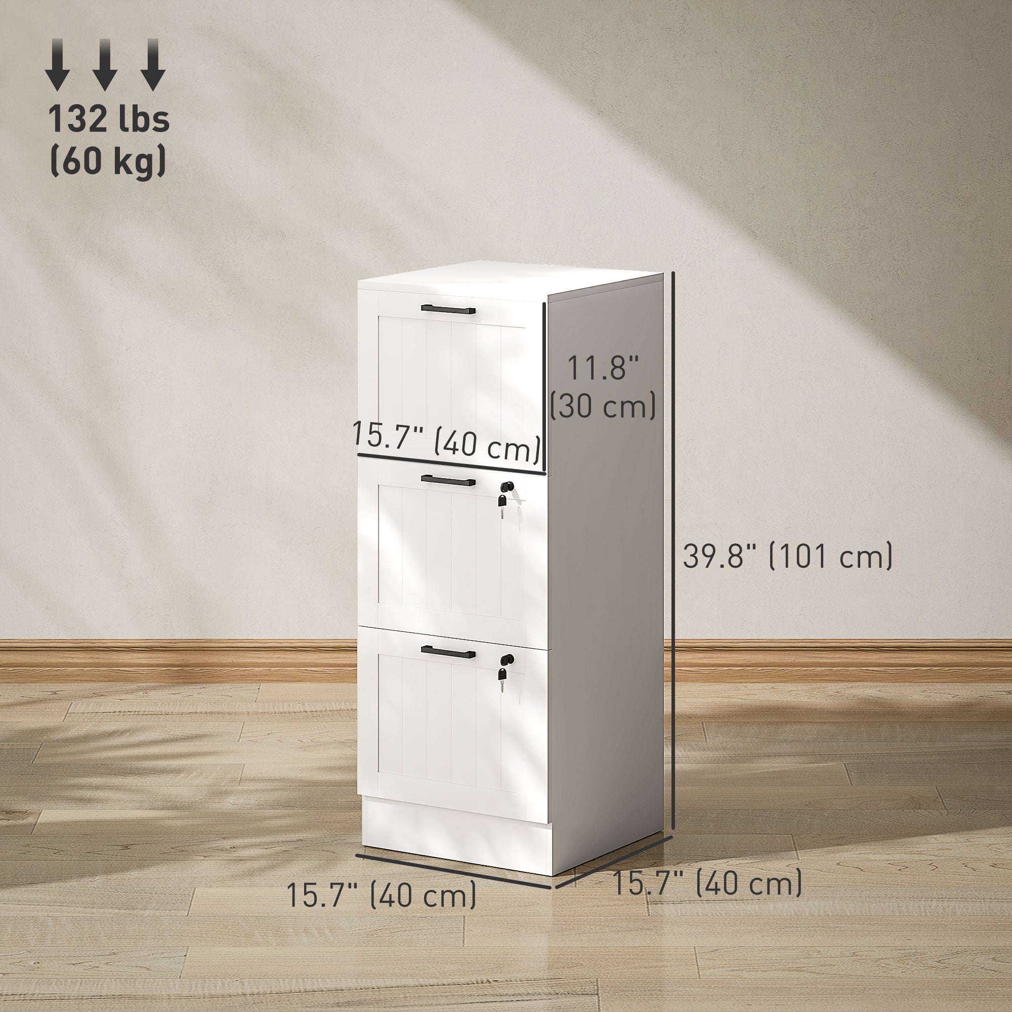 3 Drawer Filing Cabinet with Lock, Office Storage Cabinet with Adjustable Hanging Bars for A4 Letter Size Files, White Office Cabinets & Cupboards at Gallery Canada