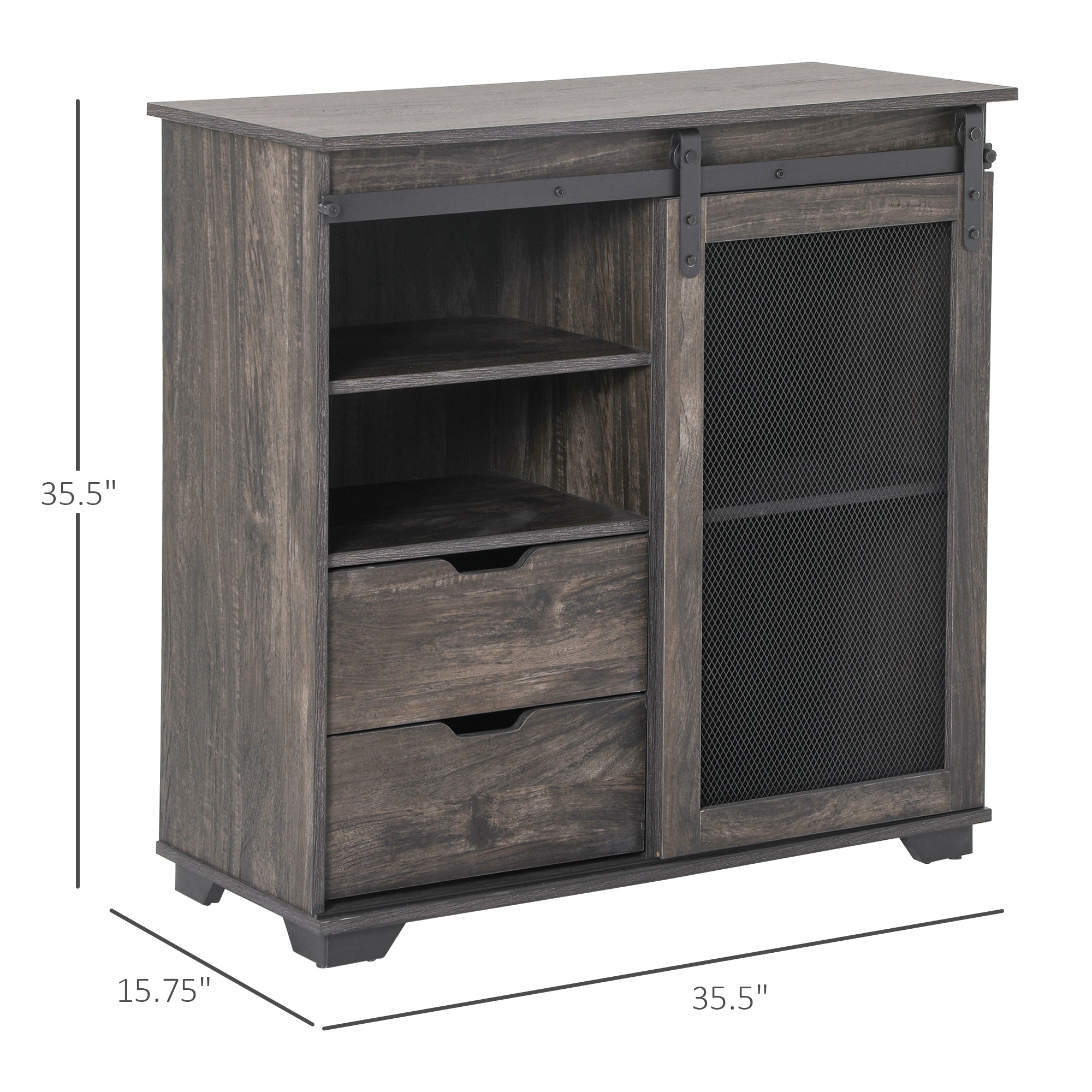 Farmhouse Sideboard Buffet Cabinet with Sliding Door, Drawers, Shelves, Dark Brown Storage Cabinets   at Gallery Canada