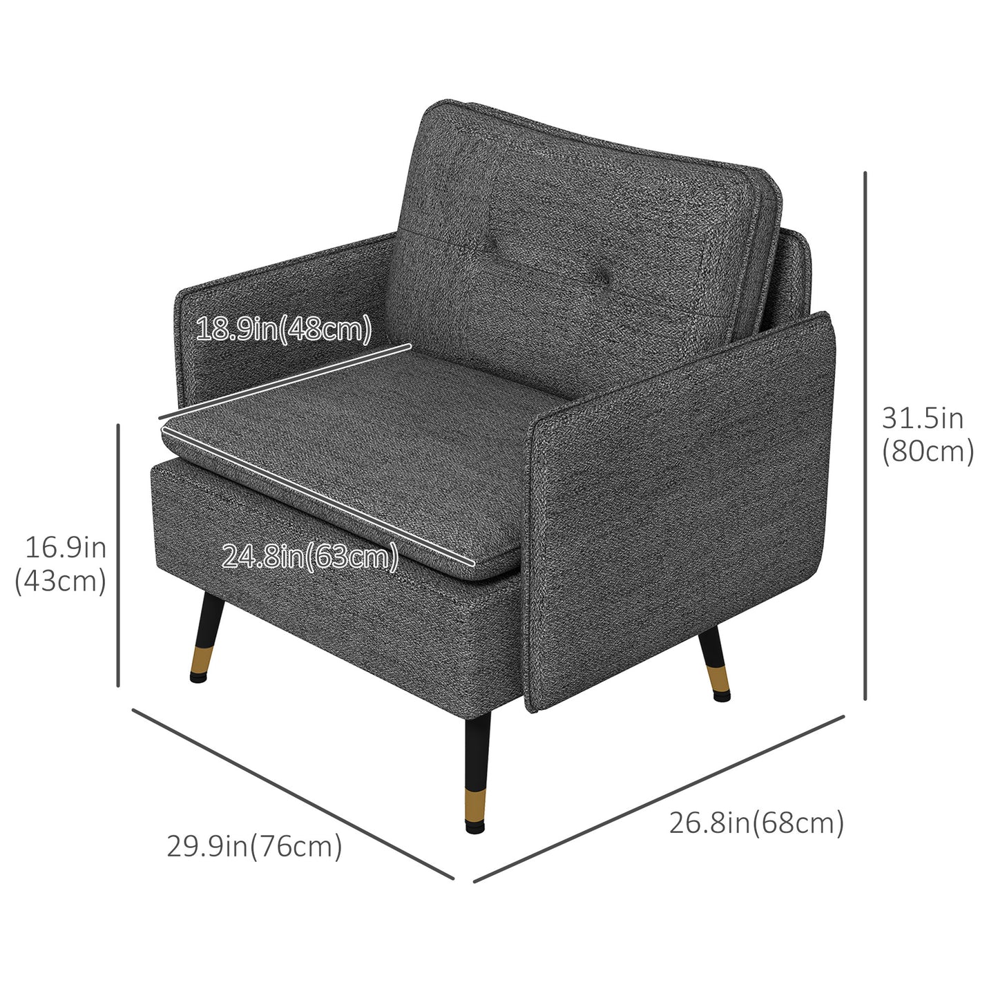 Modern Armchair, Upholstered Accent Chair with Tufted Back Cushion and Steel Legs for Living Room, Bedroom, Dark Grey Accent Chairs   at Gallery Canada