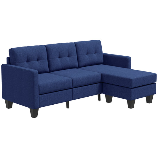 L-shaped Sofa, 3 Seater Sectional Couch with Ottoman, Corner Sofa with Thick Padded Cushion and Wood Legs, Dark Blue 3-Seater Sofas at Gallery Canada