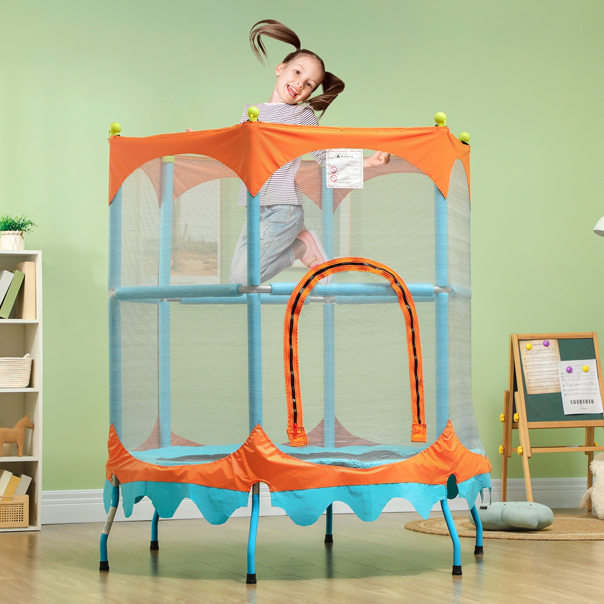 Trampoline for Kids, 4.6FT Mini Toddler Trampoline Indoor Outdoor with Handlebar, Safety Enclosure Net, Blue Trampolines at Gallery Canada