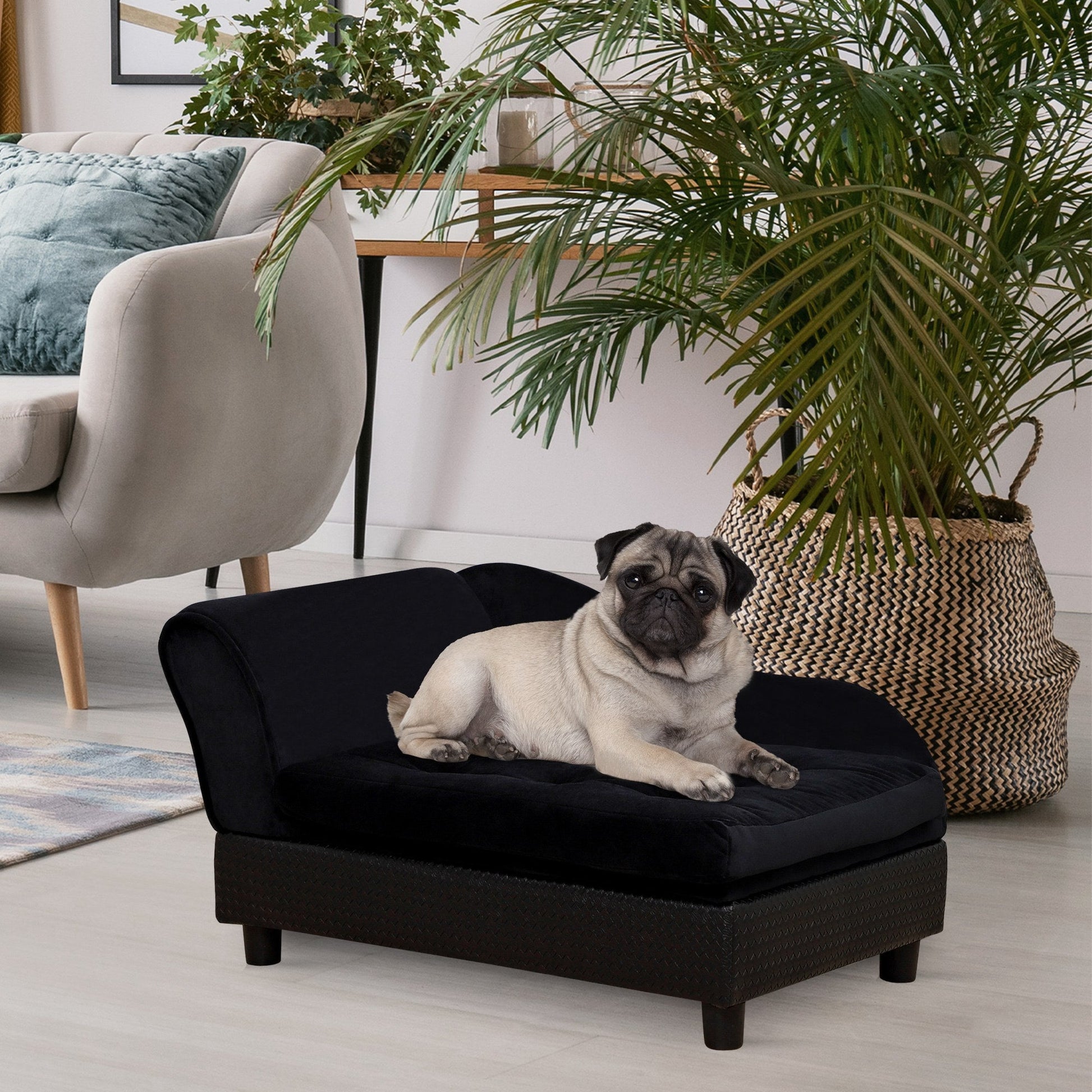 Pet Sofa Dog Couch Chaise Lounge Pet Bed with Storage Function Small Sized Dog Various Cat Sponge Cushioned Bed Lounge, Black Dog Sofas   at Gallery Canada