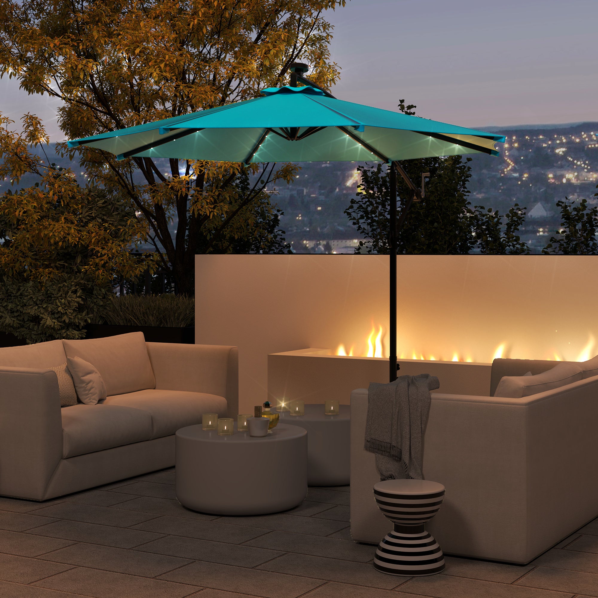 10ft Outdoor Cantilever Umbrella Banana Umbrella with Solar Lights and Adjustable Angle for Patio Backyard Turquoise Offset Cantilever Umbrellas at Gallery Canada